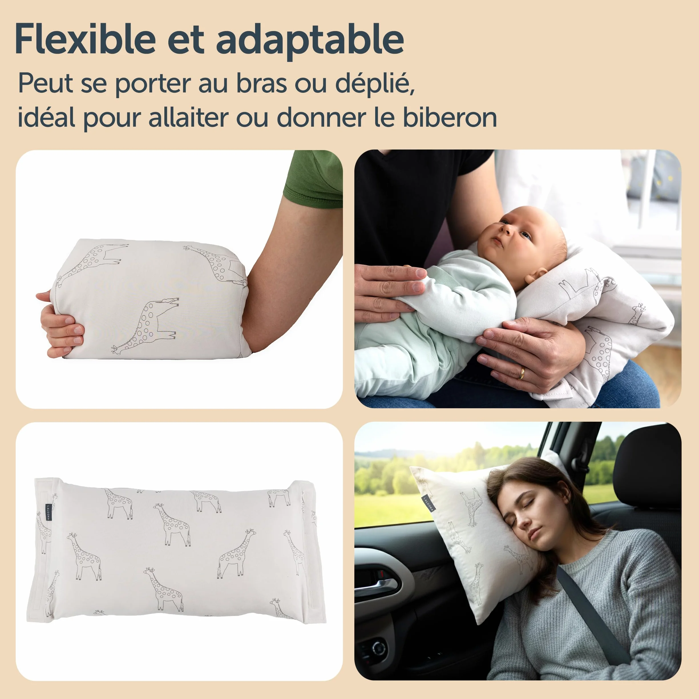 LaLoona Mini Coussin Allaitement de Voyage – Petit Oreiller de Soutien pour Le Bras – Certifié Oeko-Tex, Beige