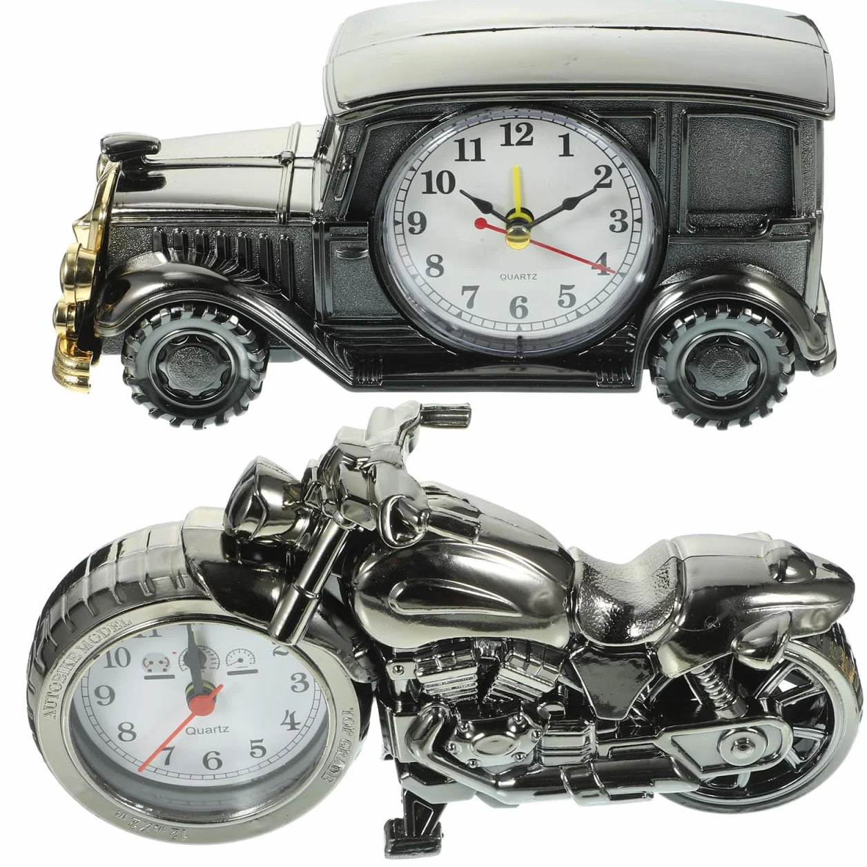 ULTECHNOVO Lot de 2 Réveils Vintage Moto et Voiture de Course Horloge Analogique à Quartz Rétro