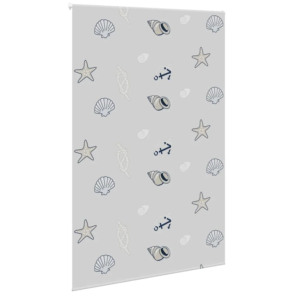 Store Enrouleur de Douche en PEVA 160x240 cm Largeur Tissu 156 cm avec Motif étoile de mer, Montage Plafond ou Mur, sécurité Enfants, Occultation et intimité pour Salle de Bain