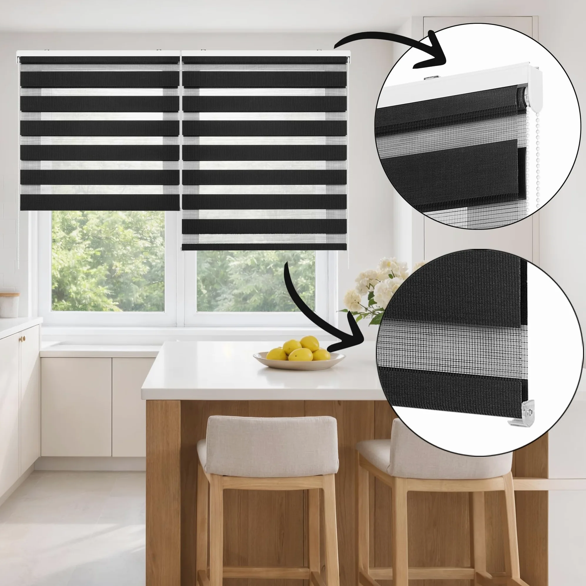 Store Jour Nuit Enrouleur pour fenêtres Tissu Double 120x250 cm Lin | Installation facile mur/plafond Largeur tissu 117,5 cm Stores enrouleurs intérieurs Qualité Premium Maison StoresDeco