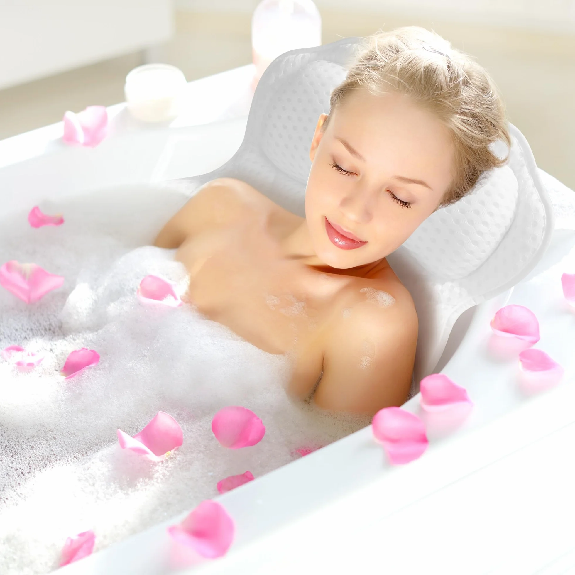 Coussin Baignoire Adulte 4D Air Mesh 6 Ventouses Antidérapantes