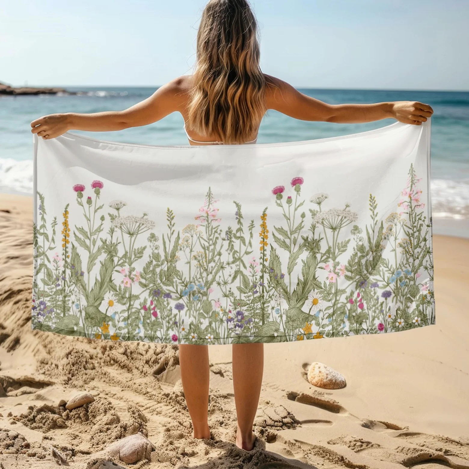 Tapis de Plage XXL Anti Sable Fleur Marron Serviette Piscine Adulte,Natte De Plage Pliable, Voyage Accessoires De Plage Camping,Serviette de Bain Personnalisée