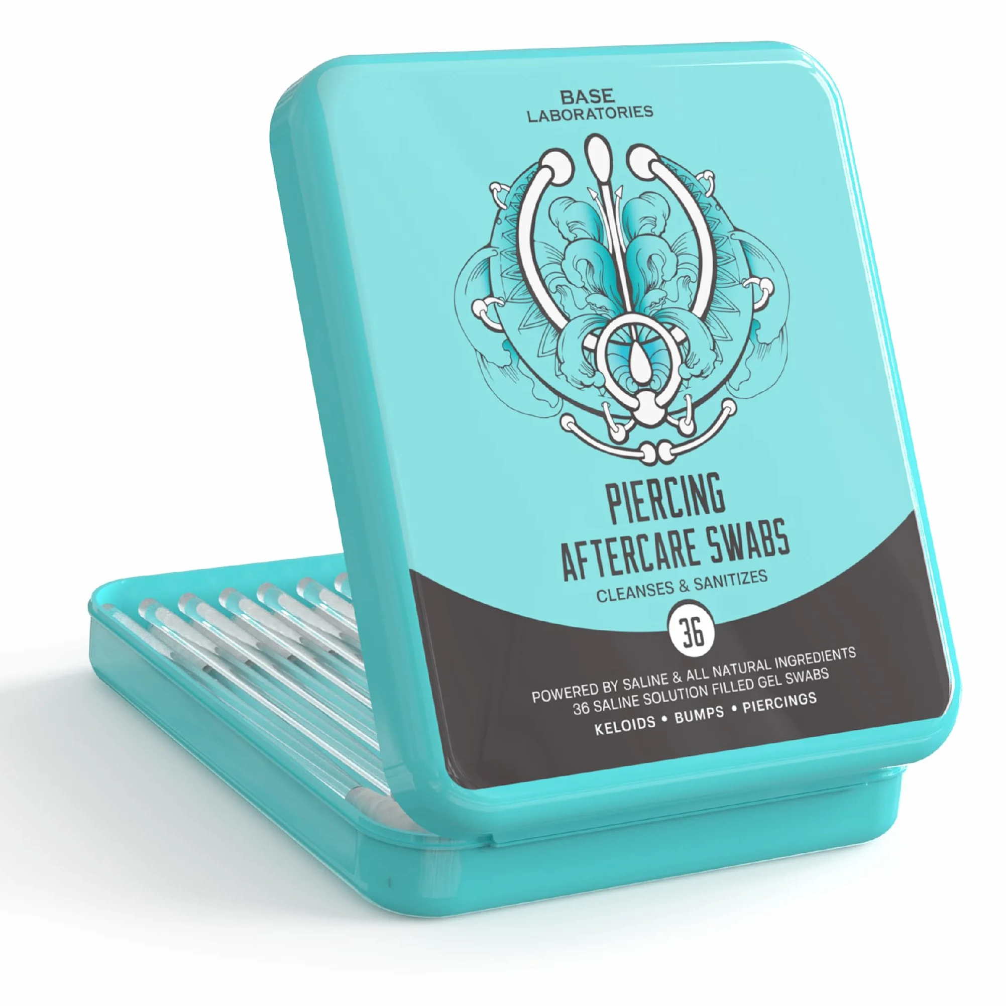 Base Labs Kit D'entretien Piercing Sel De Mer 40 Cotons-Tiges Solution Saline Pour Perçage