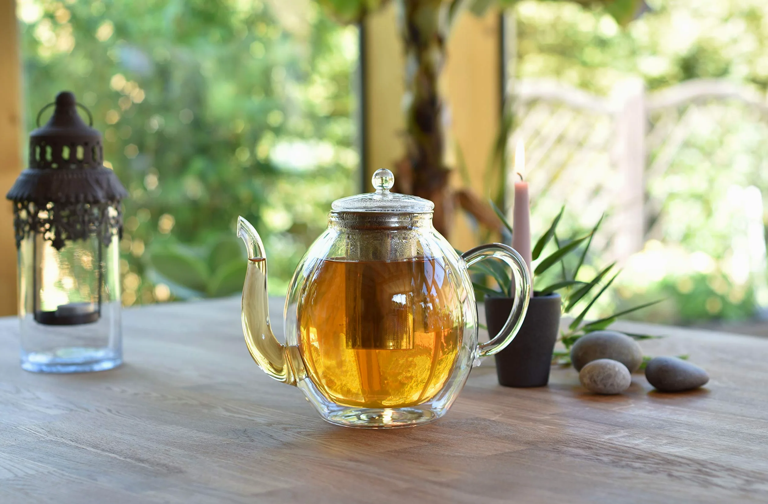 Creano Théière en verre à double paroi 1,4 l avec filtre en acier inoxydable – Théière isotherme anti-goutte pour thé en vrac et fleurs de thé