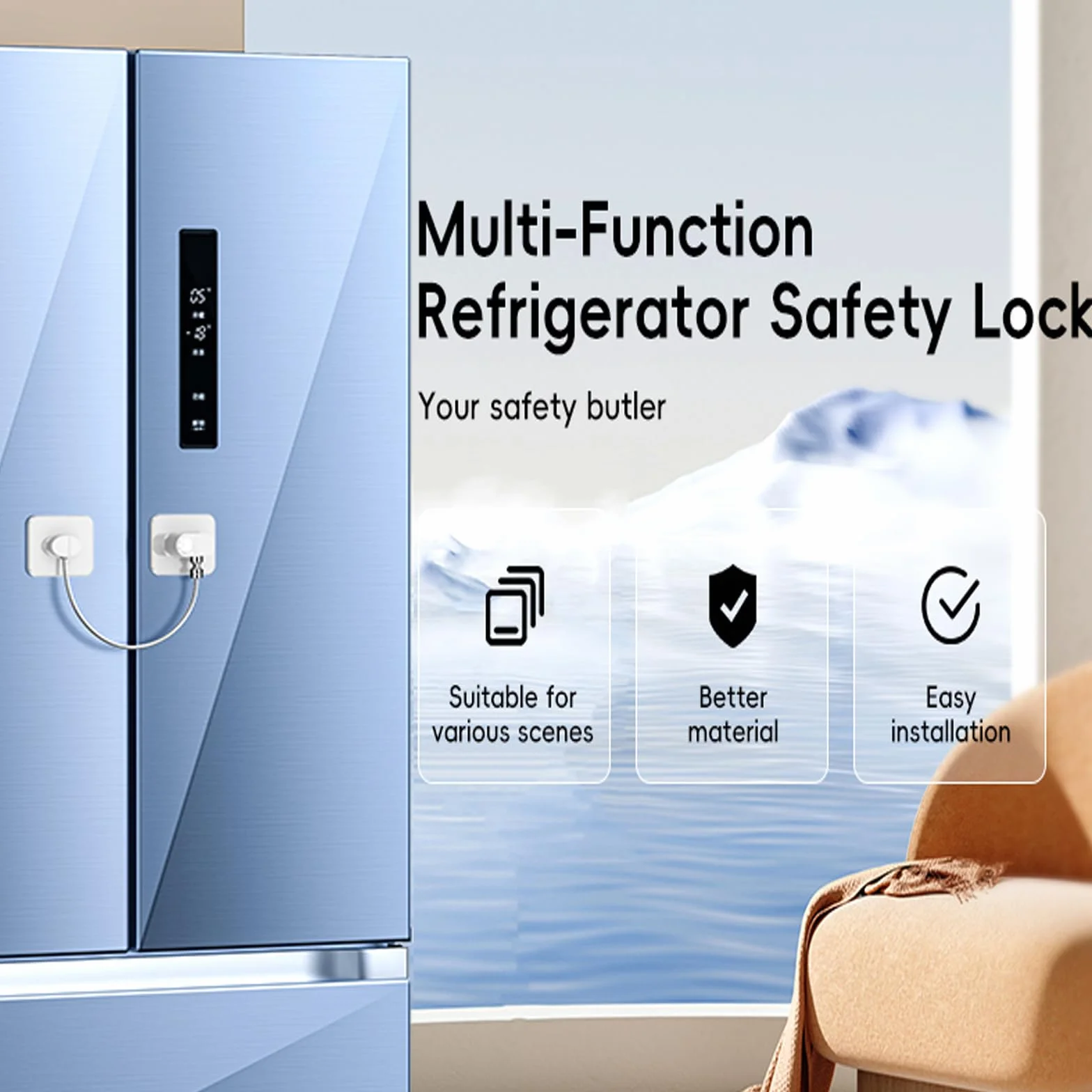 Cadenas Frigo Porte avec Clés pour Bébés Enfants Adultes Verrou Auto-adhésif Sécurité Armoires Tiroirs Four Fenêtres Blanc 2 Pièces