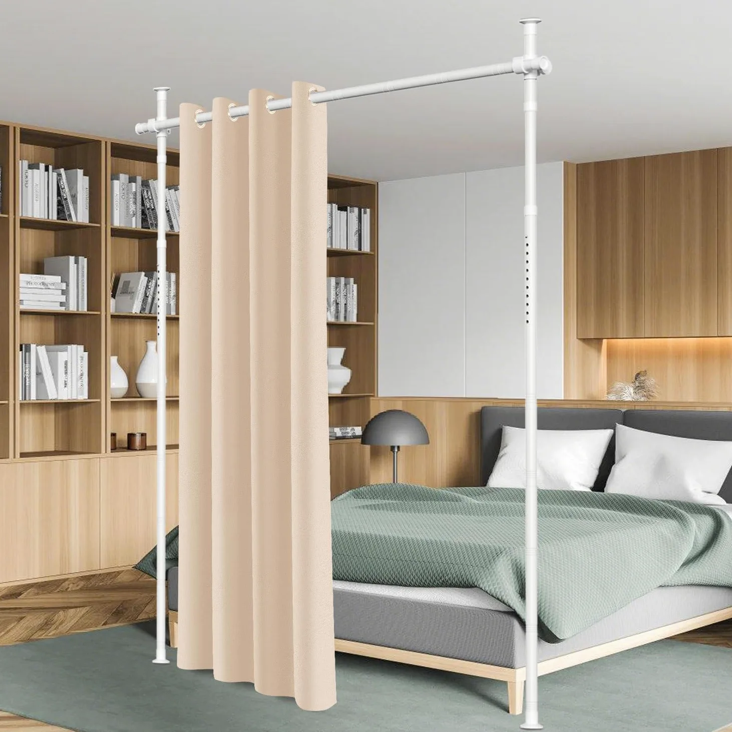 Paravent sans perçage - Tringle à rideaux autoportante réglable en hauteur et en largeur - Support de rideau comme séparateur d'intimité pour chambre à coucher, bureau, salon - Blanc