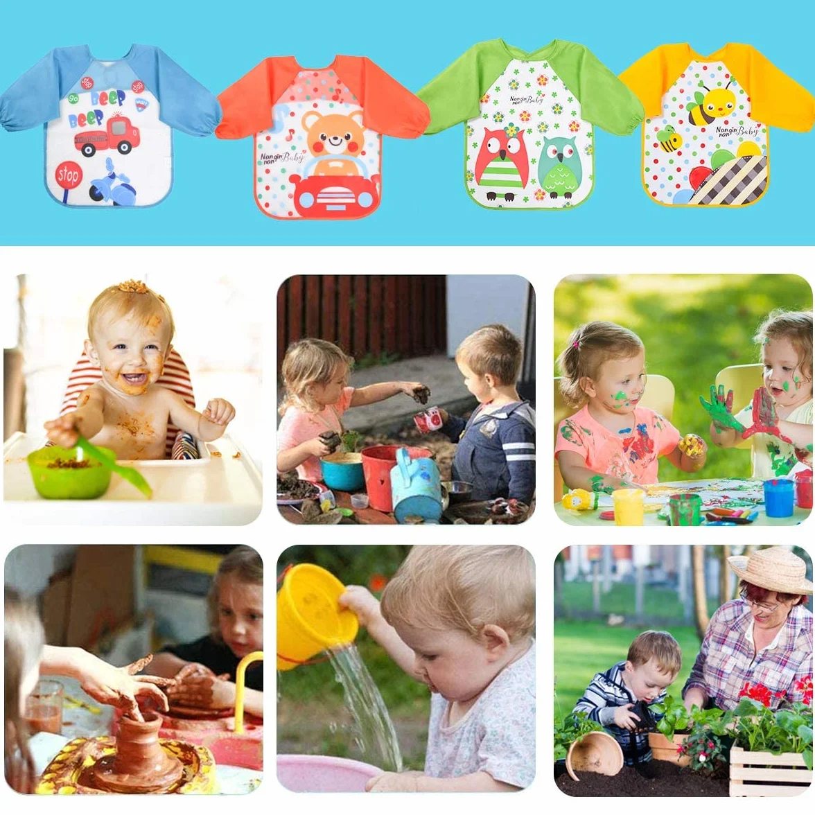 Vicloon Bavoir Imperméable à Manches Longues pour Bébé 3 Mois-3 Ans