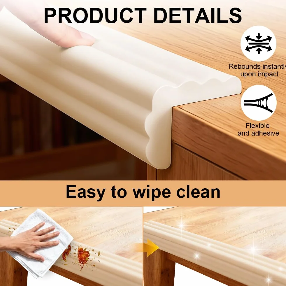 Bandes de Sécurité en Mousse 2m x 8cm Autocollantes pour Enfants Meubles Escalier Blanc Ivoire