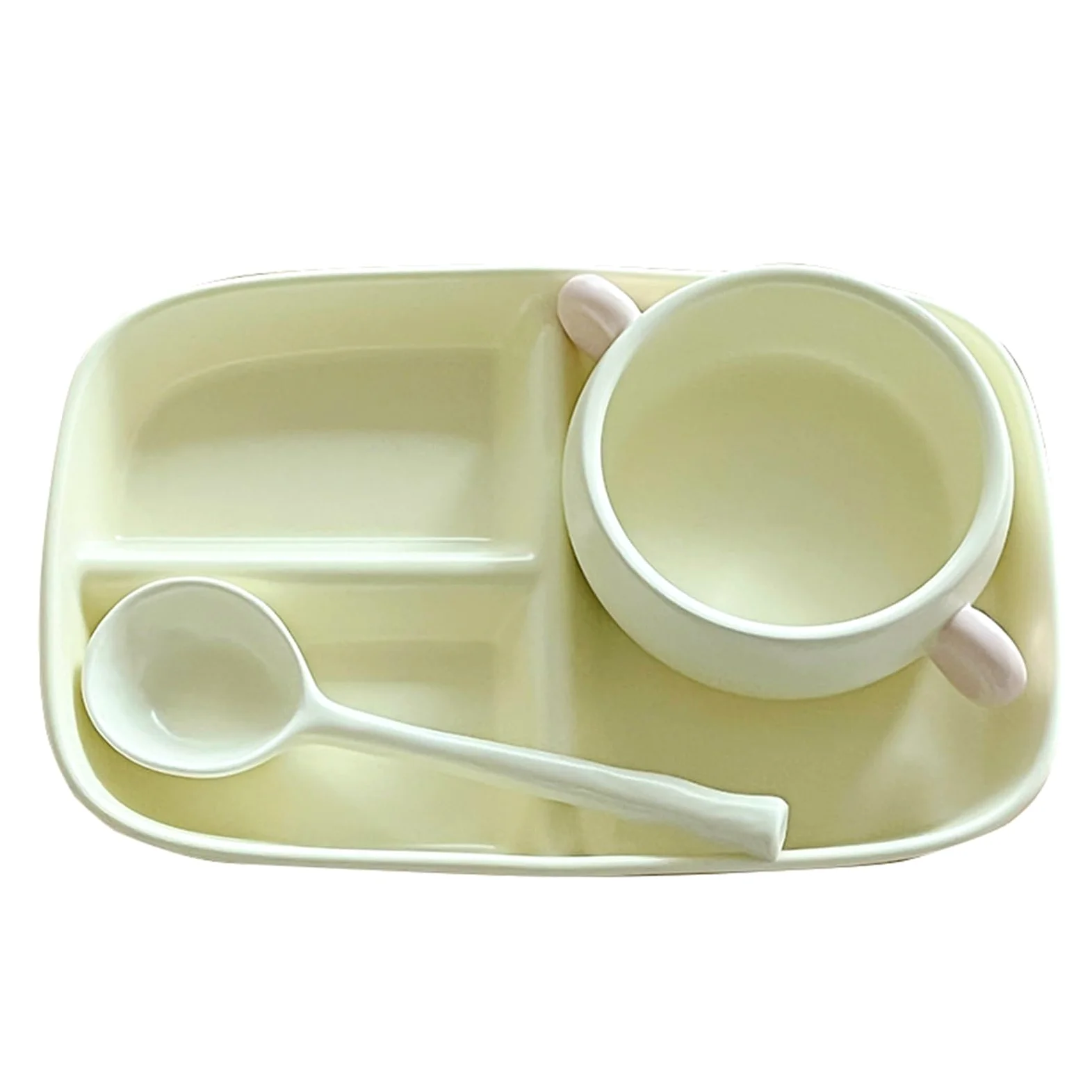 Assiette divisée + Bol à soupe + Cuillère | Assiette à dîner en céramique à 3 compartiments, assiettes de contrôle des portions for plats de dîner for adultes, lavable au lave-vaisselle ( Color : Whit