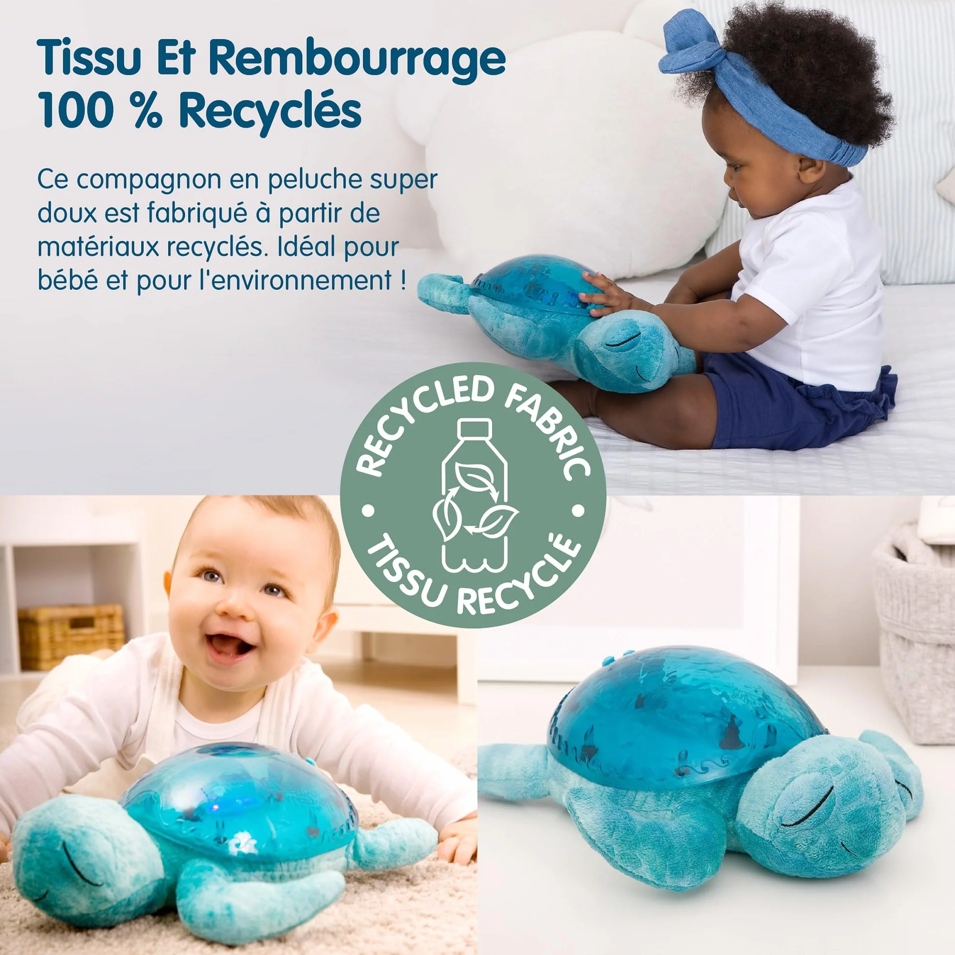 Cloud b Tranquil Turtle Aqua Veilleuse musicale et lumineuse tortue projecteur d’océan rechargeable