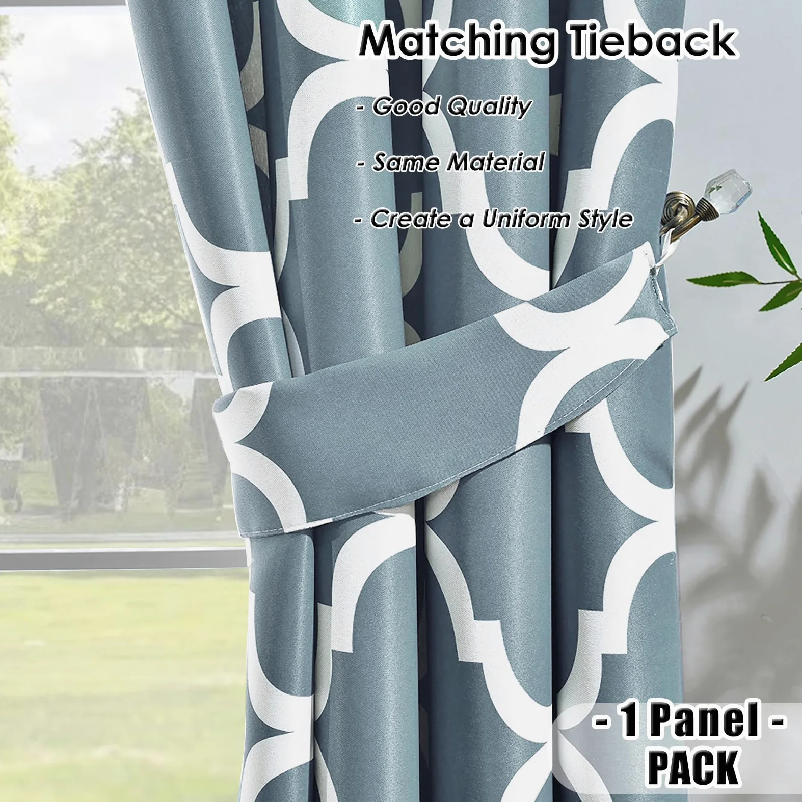 Melodieux Rideau de terrasse marocain pour fenêtre extra large, séparateur de pièce avec œillets pour porte coulissante en verre, 1 panneau (254 x 243 cm, bleu sarcelle poudré)