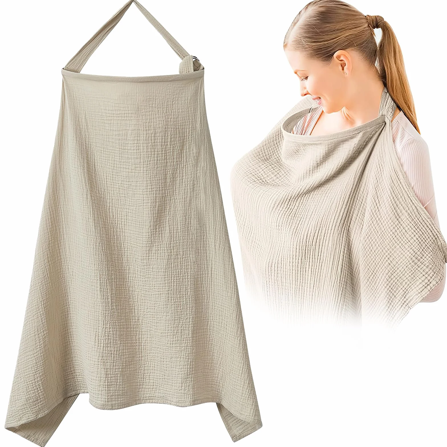 Tablier d'Allaitement en Coton Darryy 75x95cm Cache Allaitement Respirante Douce Kaki