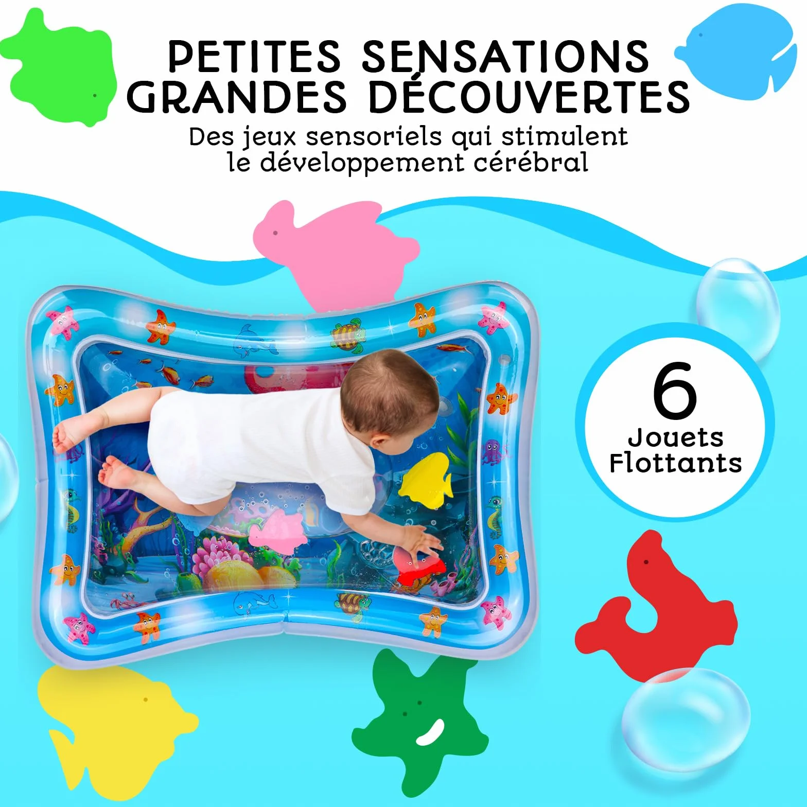 Tapis d’Eau Bébé – Tapis d’Éveil Sensoriel Gonflable sans BPA | Jouet d’Éveil & de Motricité