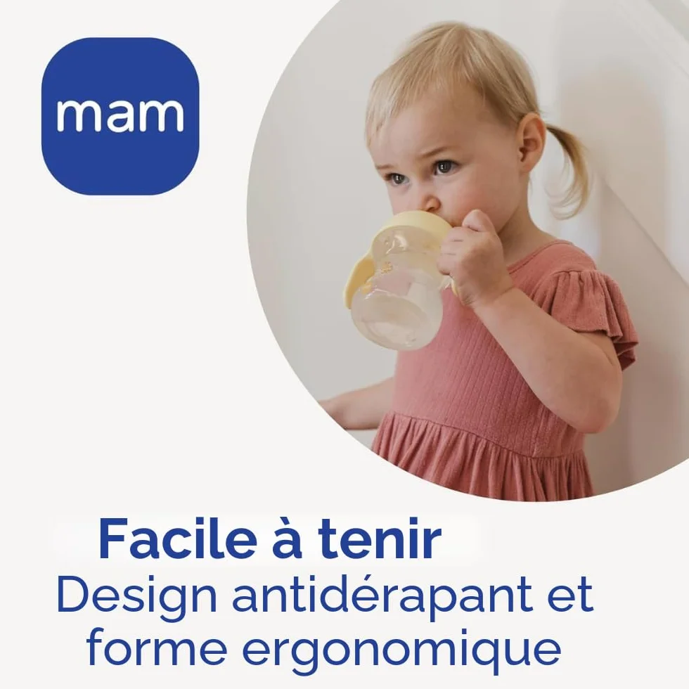 MAM Learn To Drink Cup Tasse avec poignées amovibles et bec verseur, 190 ml, bleu