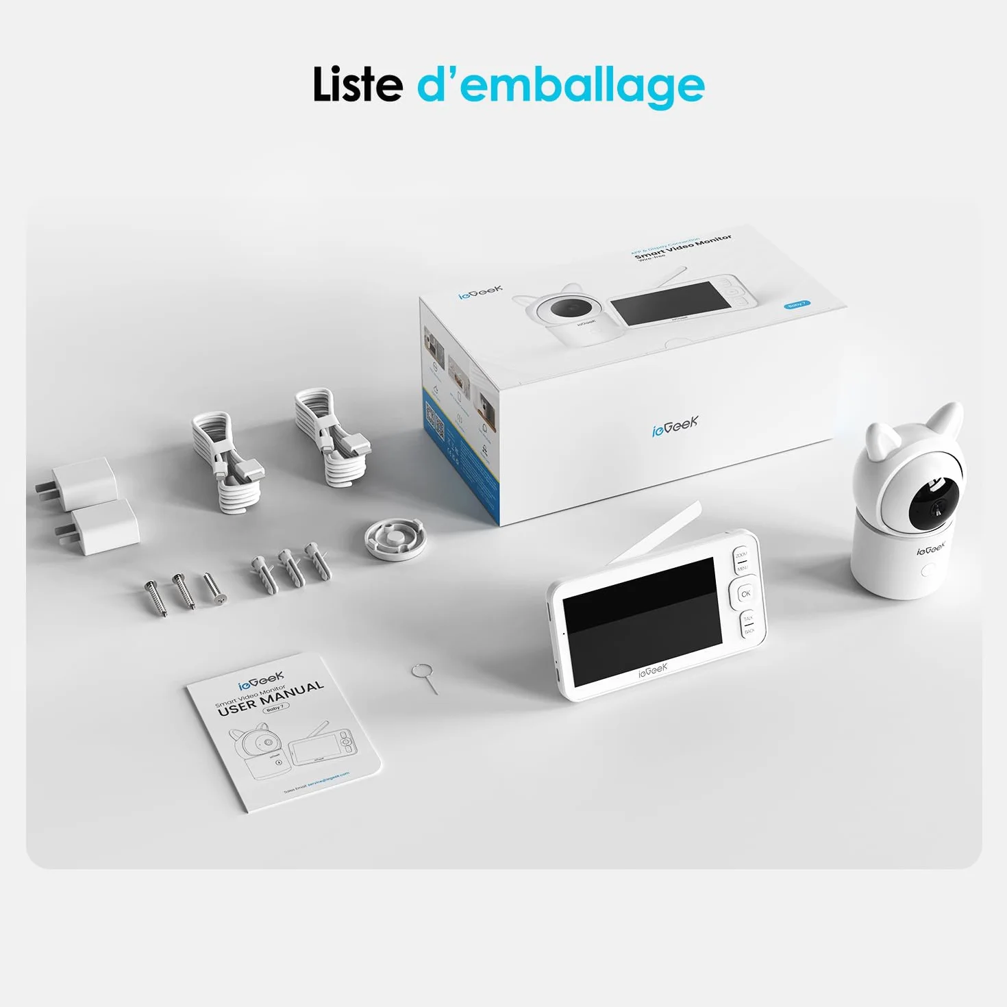 ieGeek Babyphone Caméra 1080P 5" PTZ 355° Visiophone avec Alertes Intelligentes Vision Nocturne Suivi Automatique