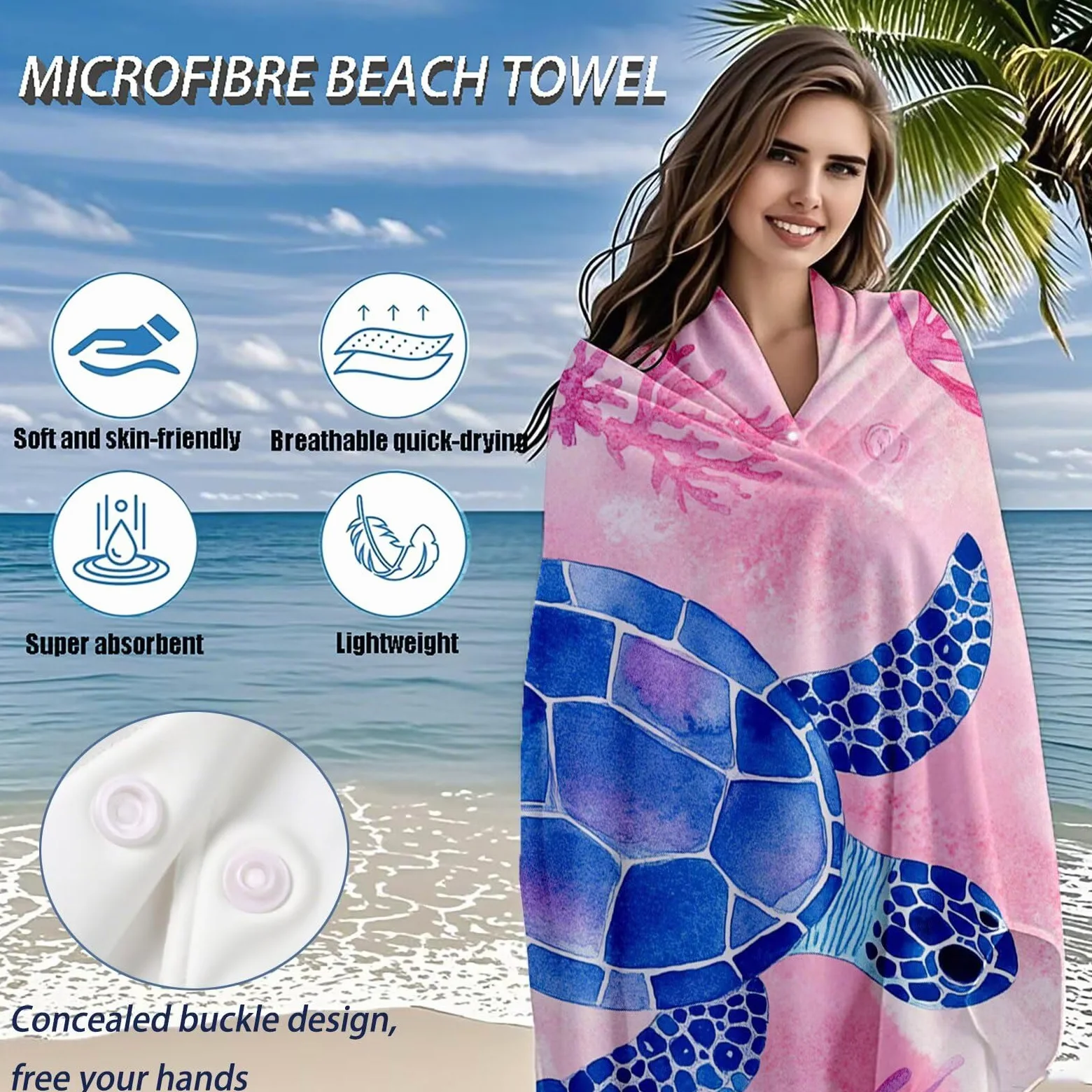 Serviette de Plage XXL 100x200 cm,Tortues de mer Serviette Plage Microfibre avec Séchage Rapide Anti-Sable Absorbante Fonction Design pour Vacances Piscine Pique-Nique Voyages Yoga, Cadeau Femme Q-647