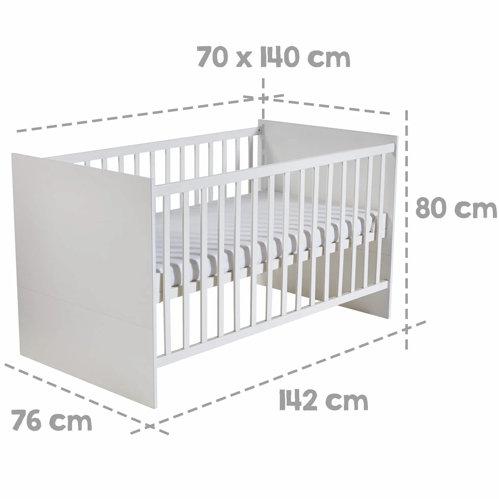 roba Babymöbel Maren Lot de 2 pièces Lit d'enfant 70 x 140 cm transformable commode à langer Blanc