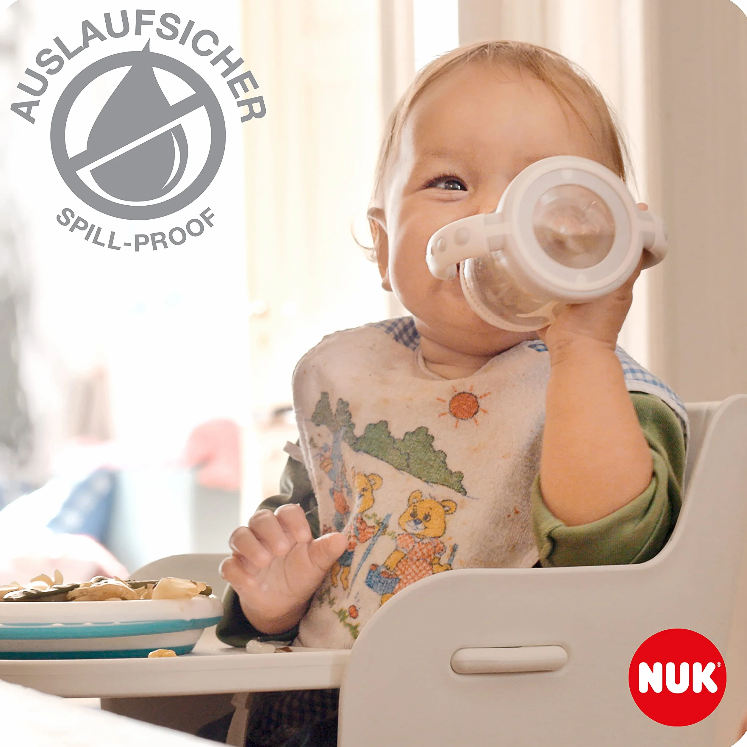 NUK First Choice Tasse d’Apprentissage 150 ml 6-18 mois Poignées ergonomiques Bec verseur silicone Étanche Anti-colique Contrôle température Blanc