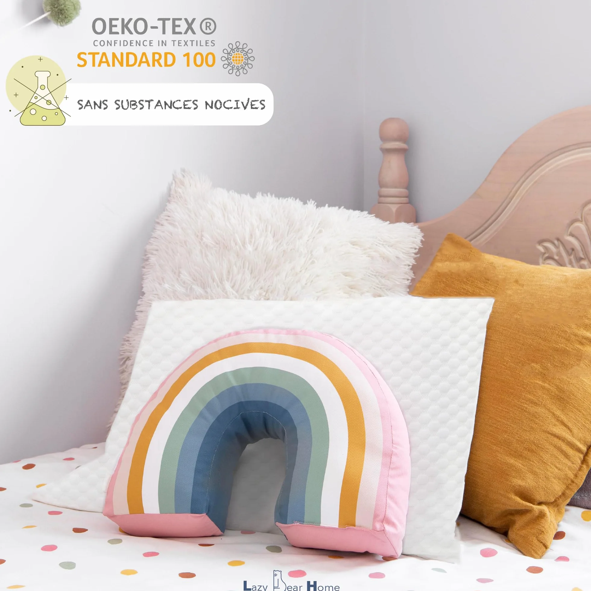 Oreiller Memoire Forme Enfant 2 Ans+ Ergonomique Cervical Sécurisé Hypoallergénique Certifié Oeko-TEX 49x27x7cm