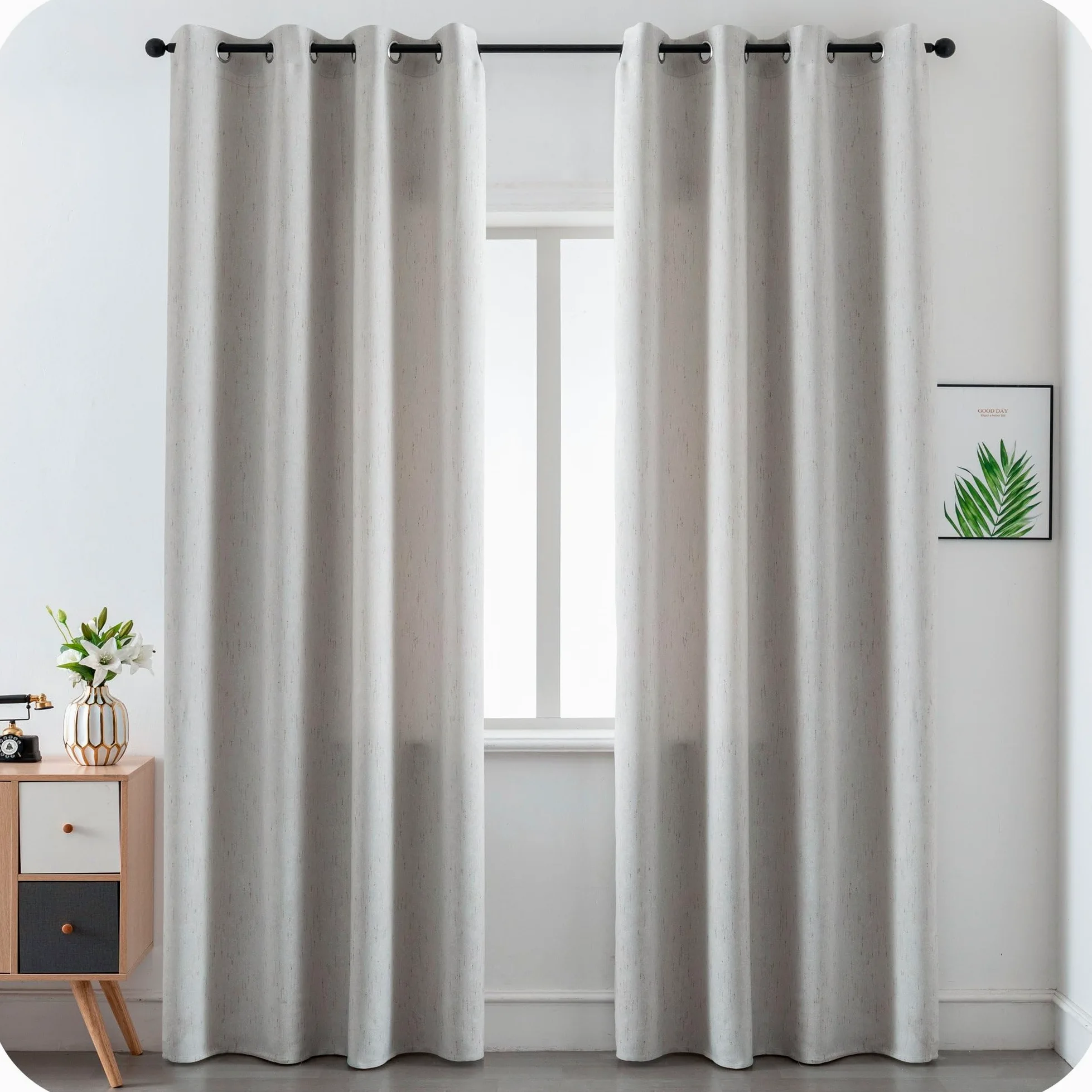 GIRASOLE HOME Paire de rideaux Pantelleria semi-opaques, anti-flamme, motif à rayures, tissu ignifuge certifié, 2 panneaux de 140x260cm avec œillets, gris clair