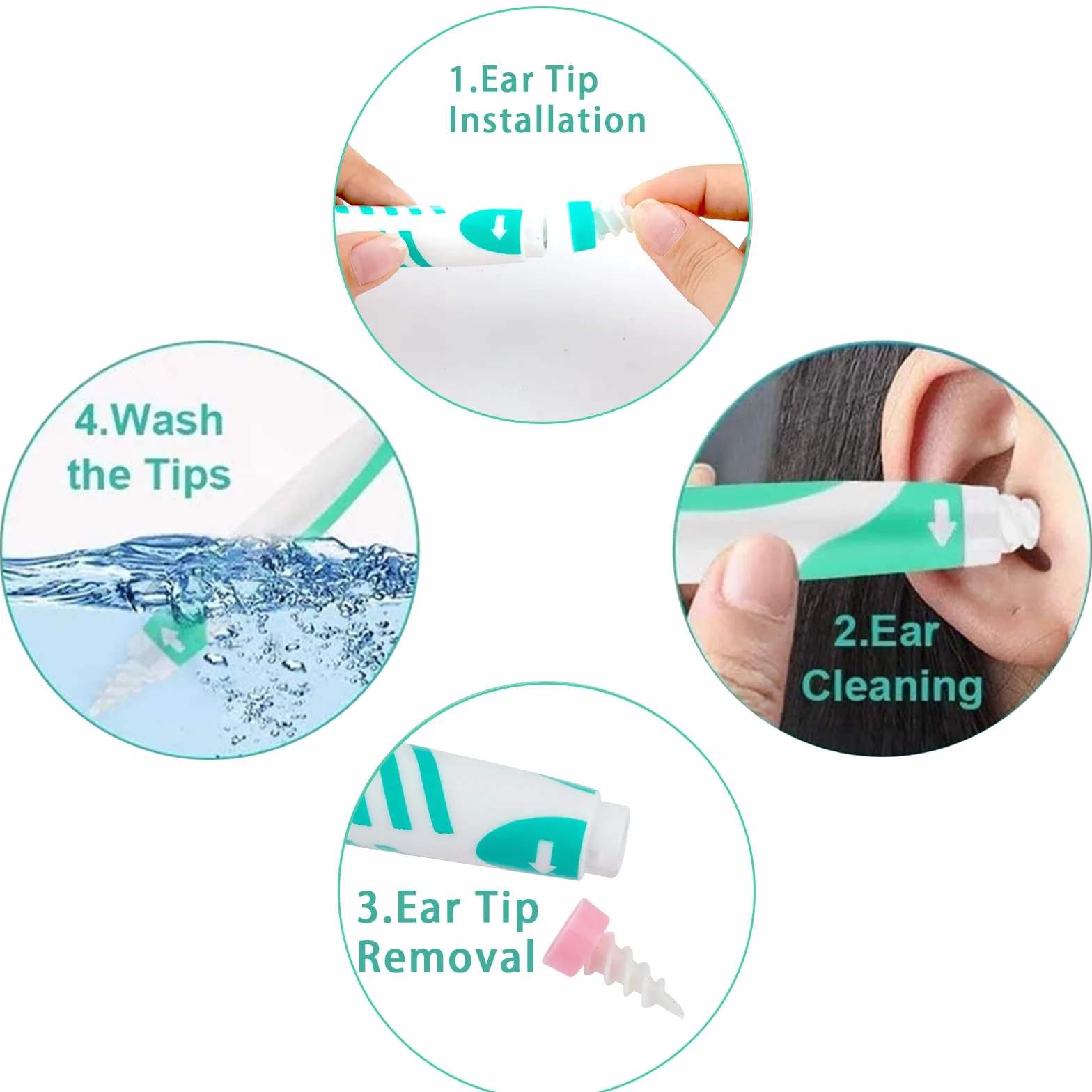 Kit d'extraction du cérumen avec 16 embouts en silicone doux, 6 embouts en acier inoxydable et sac portable