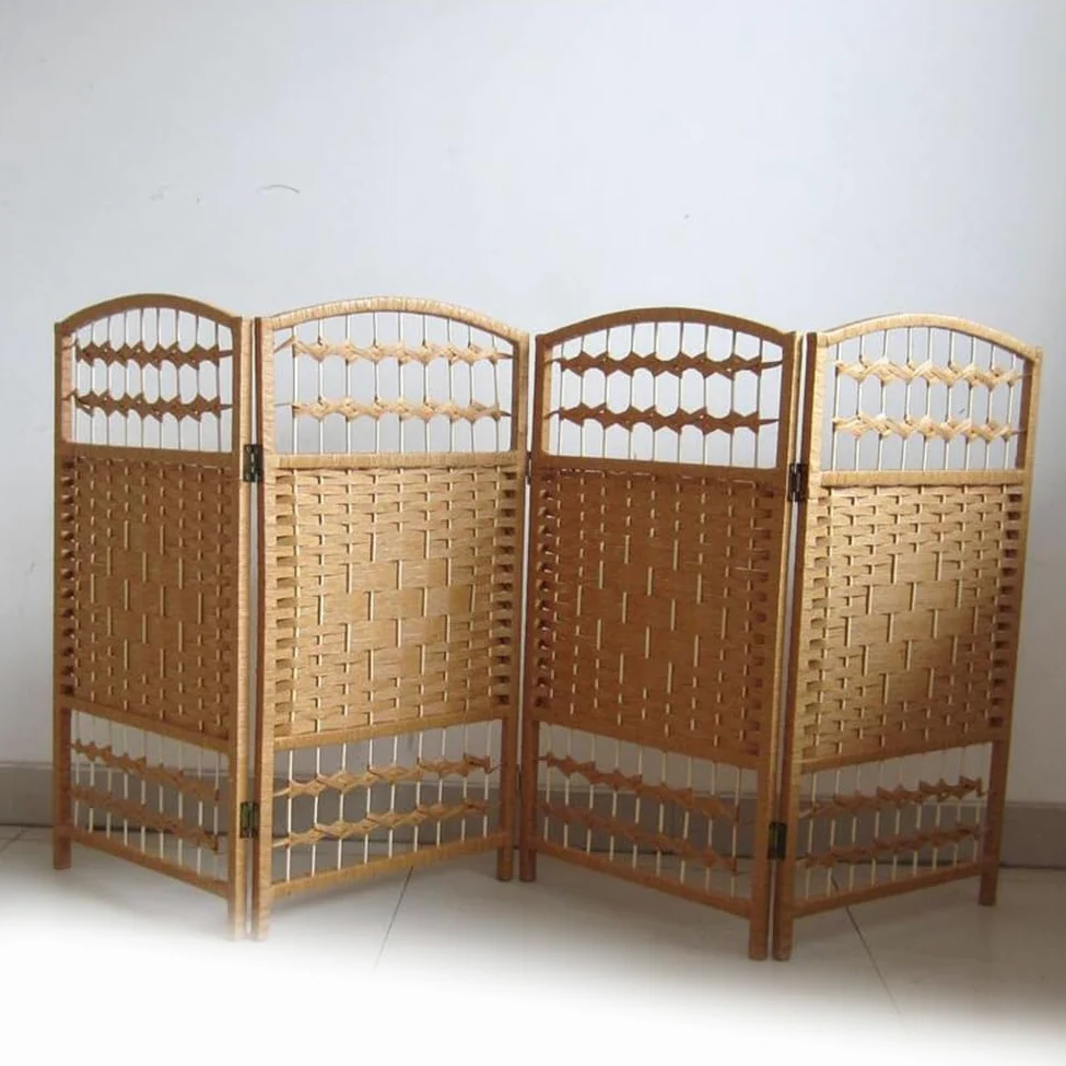 Artiz Paravent pour Chambre d'enfant en Rotin, Paravent Pliable pour Enfants Paravent pour Aire De Jeux Mobile Paravent Japonais Séparateur De Pièce (Couleur : Natural-4 Panel, Taille : 60x120cm)