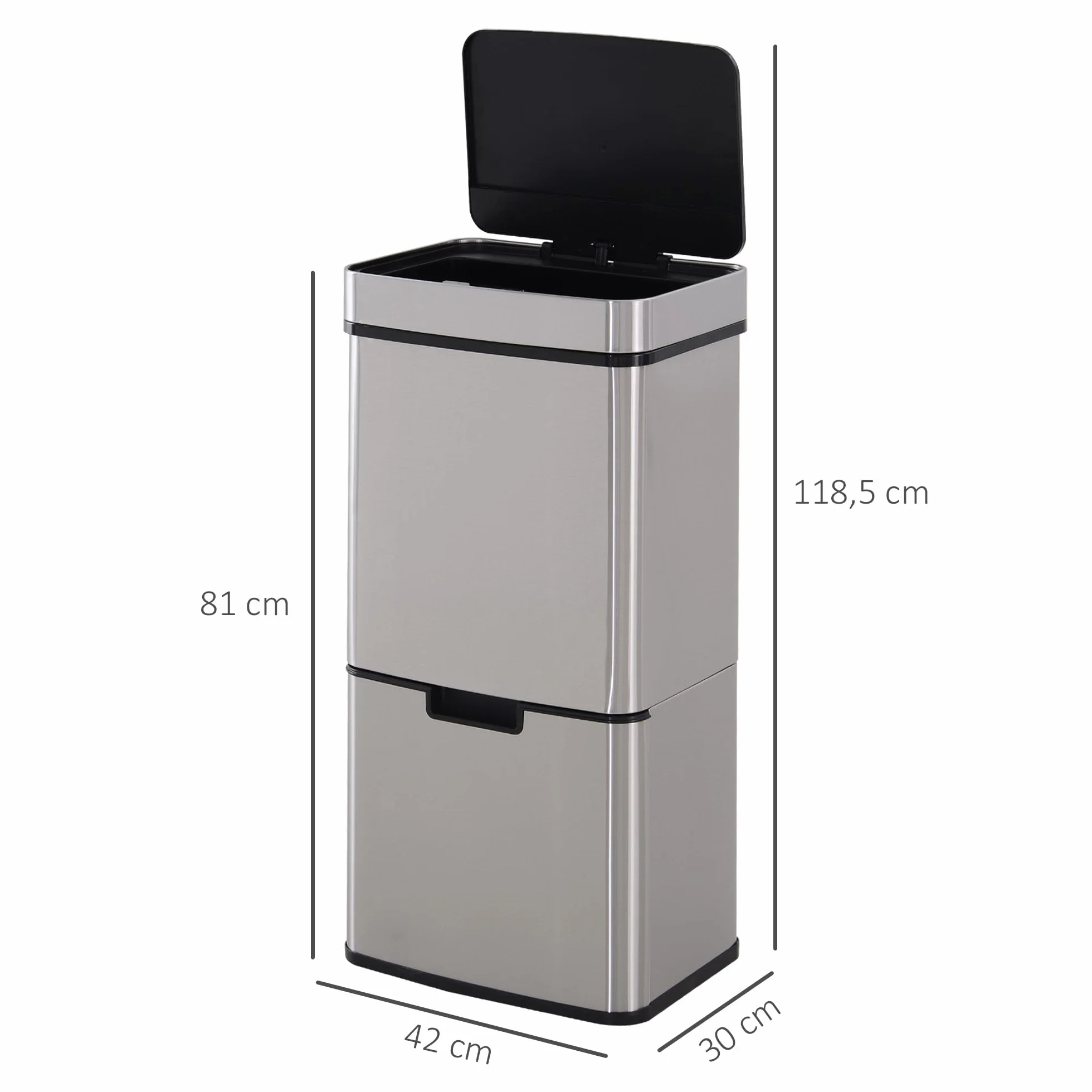 HOMCOM Poubelle de cuisine automatique Tri Sélectif 72L 3 compartiments acier inox 42 x 30 x 81 cm