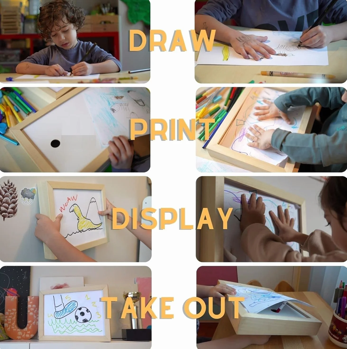 Cadre artistique pour enfants interchangeable A4 sans verre - Noir