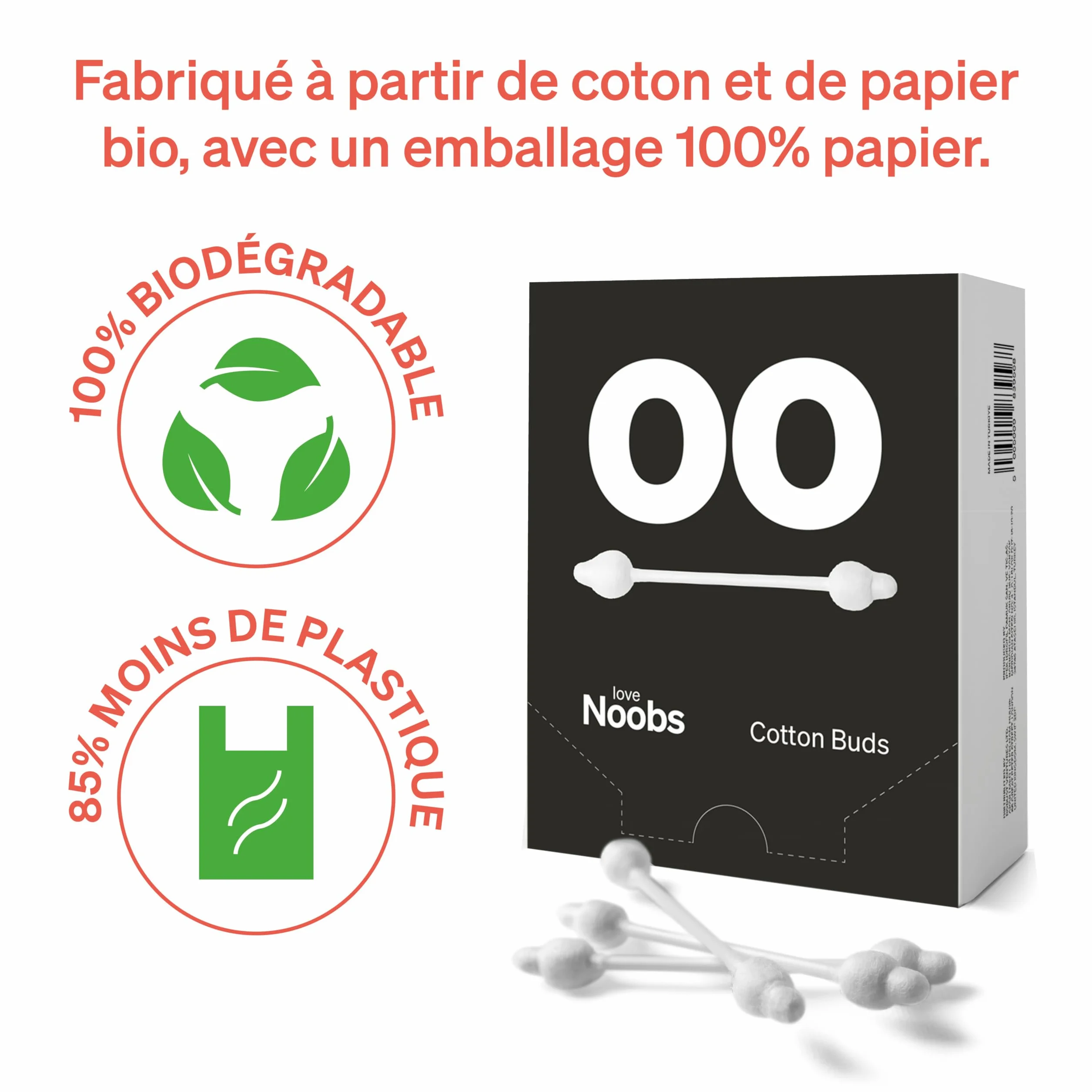 Love Noobs Bâtonnets de Sécurité Bébé 100% Coton-tige Biologique 240 Pièces