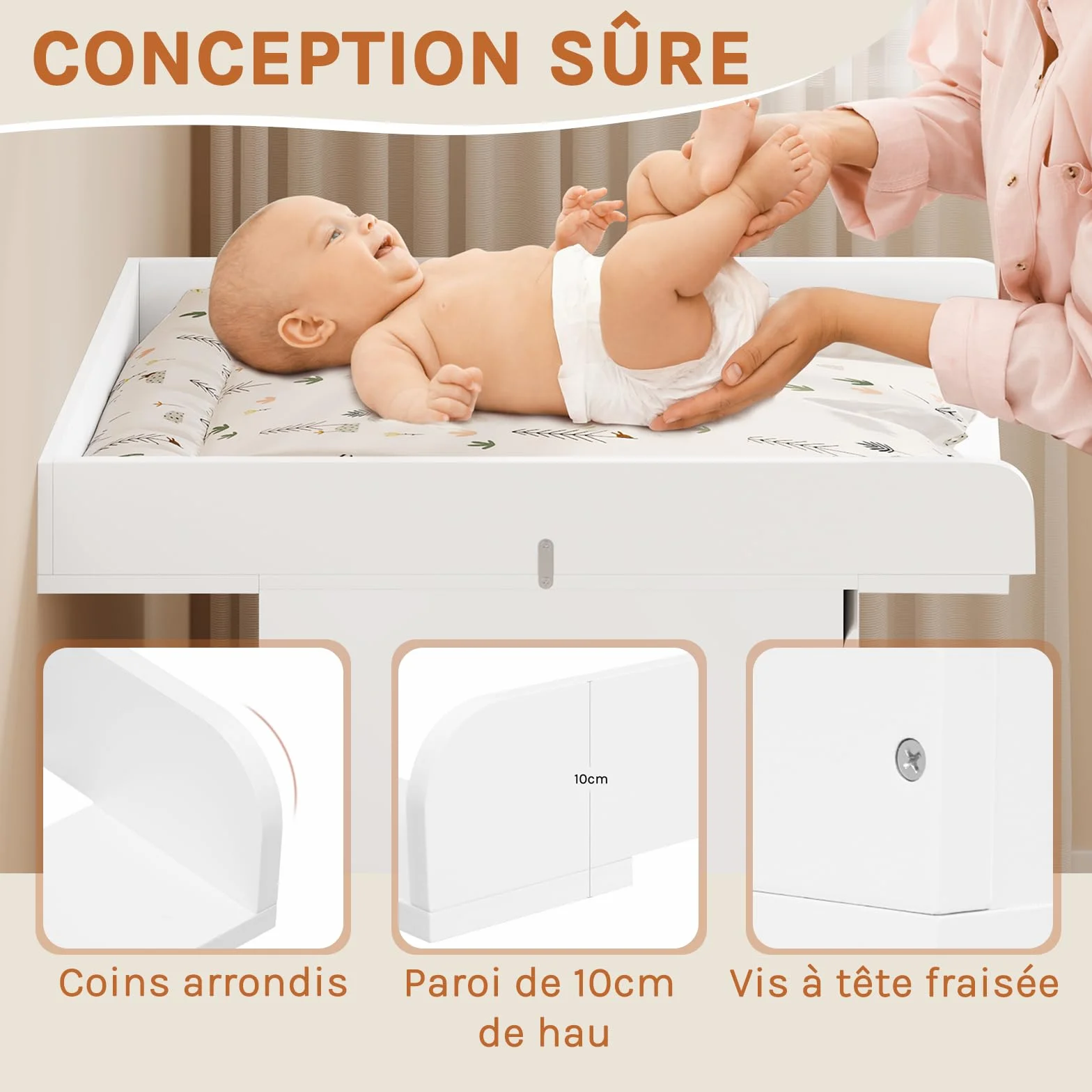 WOLTU Plan à Langer Universel en MDF Amovible avec Profondeur réglable 46,5–50 cm, pour Commode 60x80x10 cm, Blanc