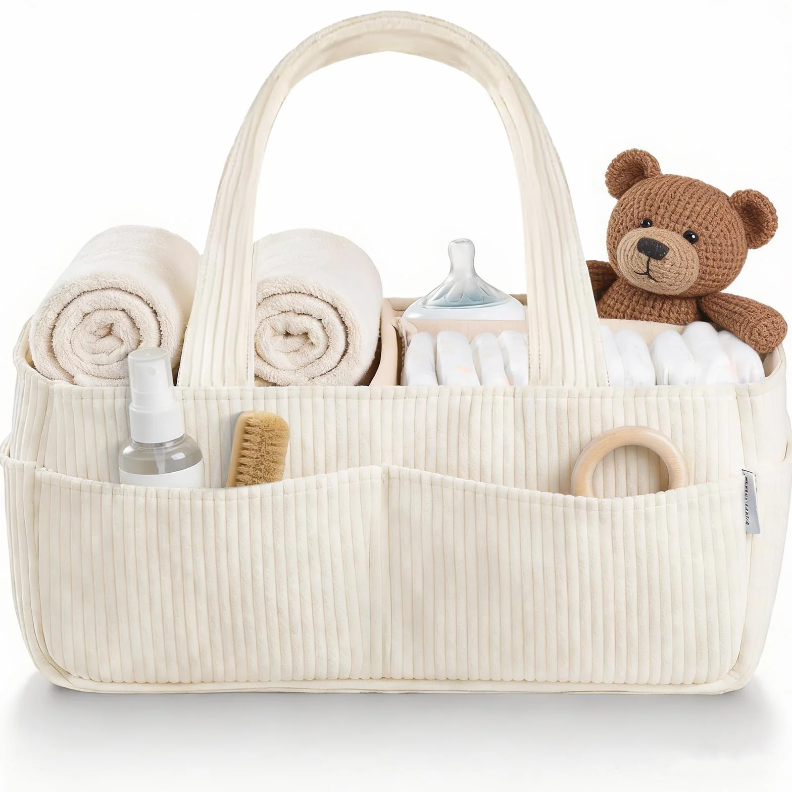 Organiseur de Couches pour Table à Langer Bébé, Panier de Rangement Portable, Cadeau de Naissance (Beige)