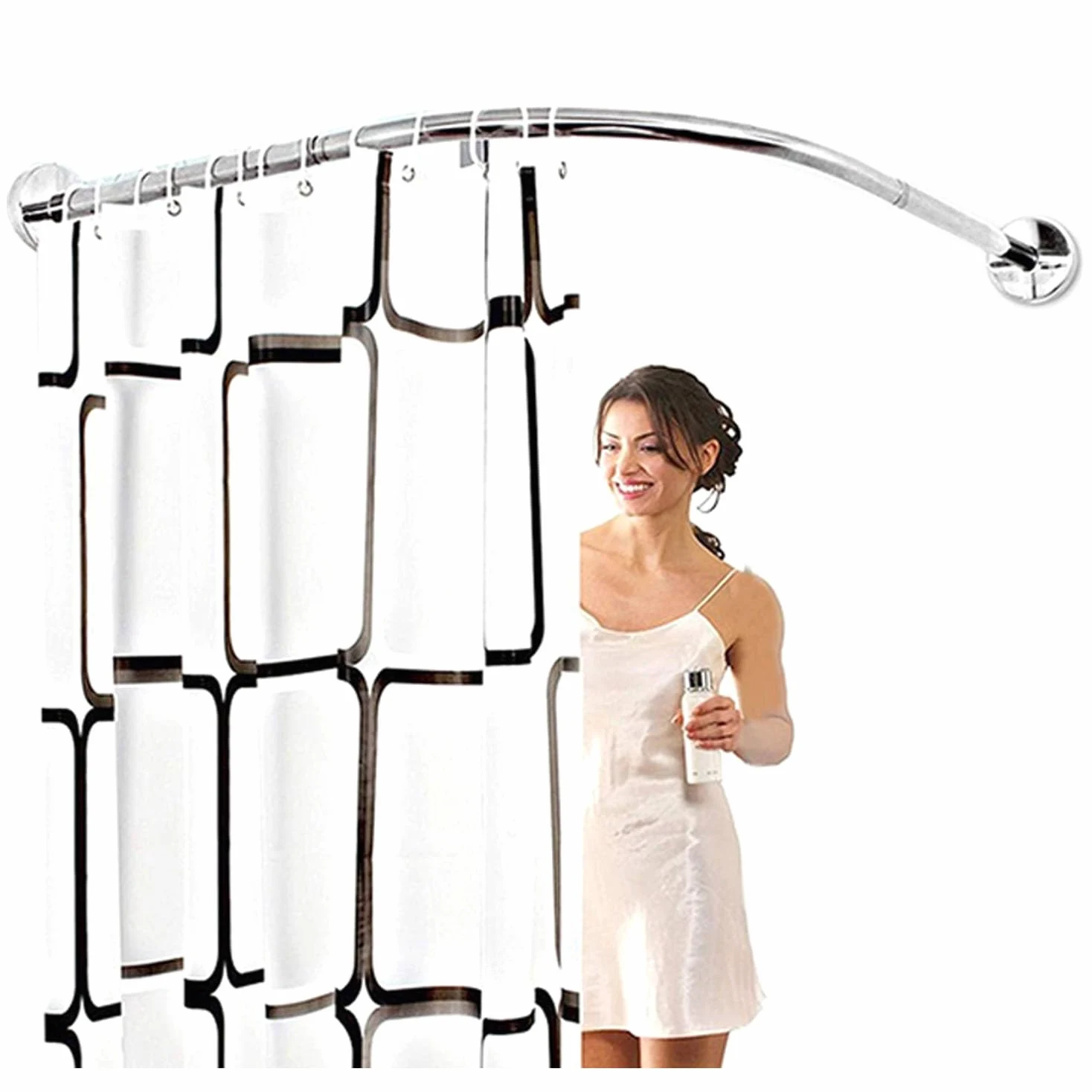 Barre de douche courbée L-SD réglable – Rail d'angle extensible en acier inoxydable 304 pour salle de bain et magasin de vêtements, sans perçage, convient pour 90 à 130 cm.