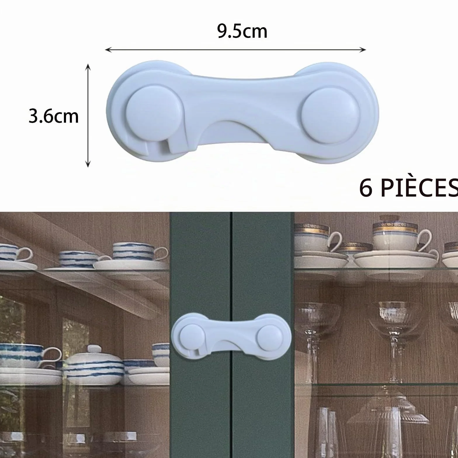 Lot de 6 verrous d'armoire de sécurité pour enfants, sans perçage, blanc, adhésif puissant