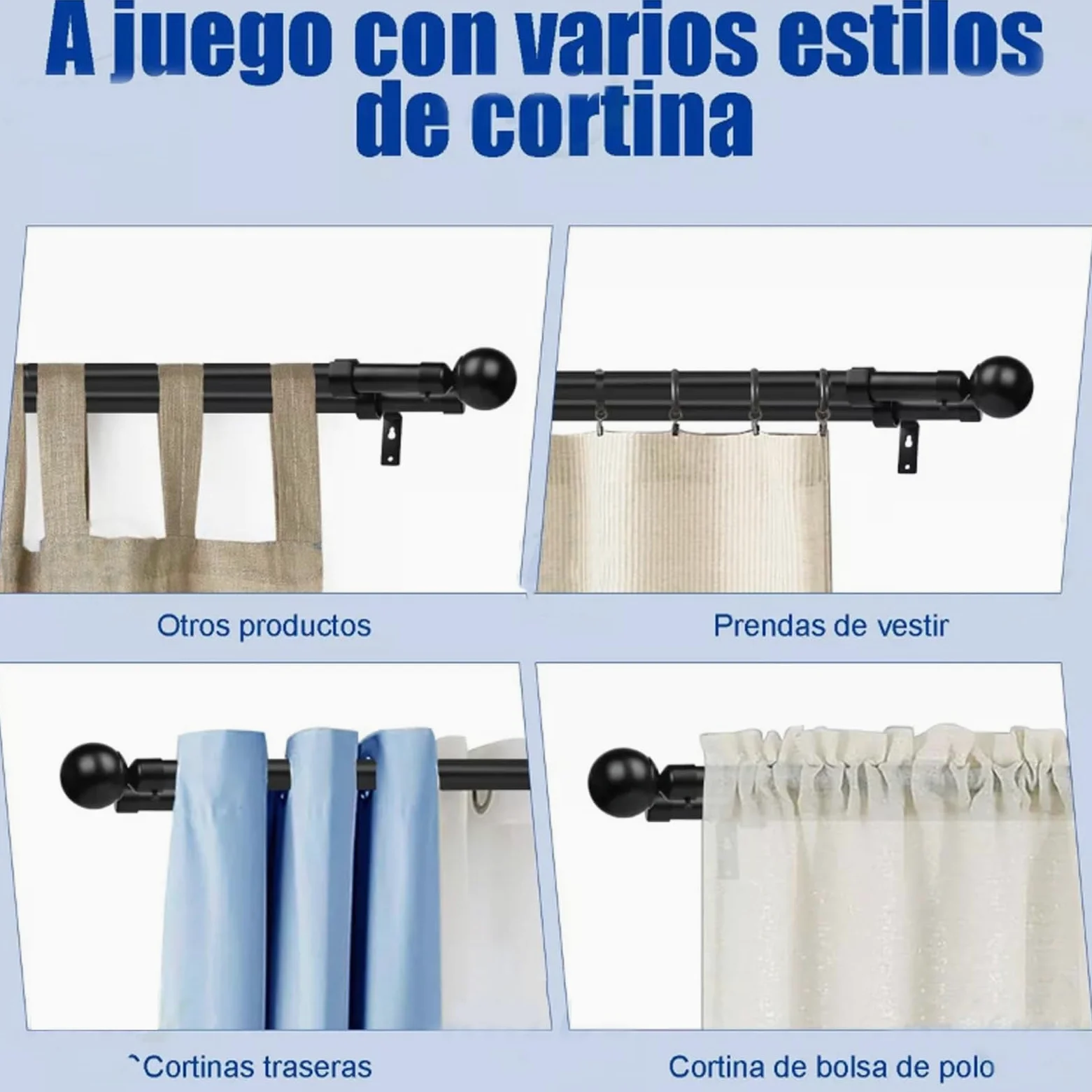 Tringle à Rideau Double Moderne et Robuste avec extrémité Sphérique en Métal, Double Tringle à Rideau Extensible pour Cuisine, Chambre à Coucher, Fenêtre, Bureau, Noir