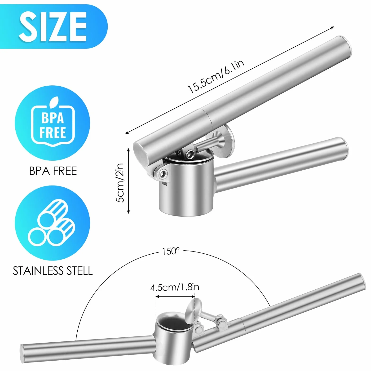 Presse Ail Inox Professionnel, Garlic Crusher, Facile à Presser