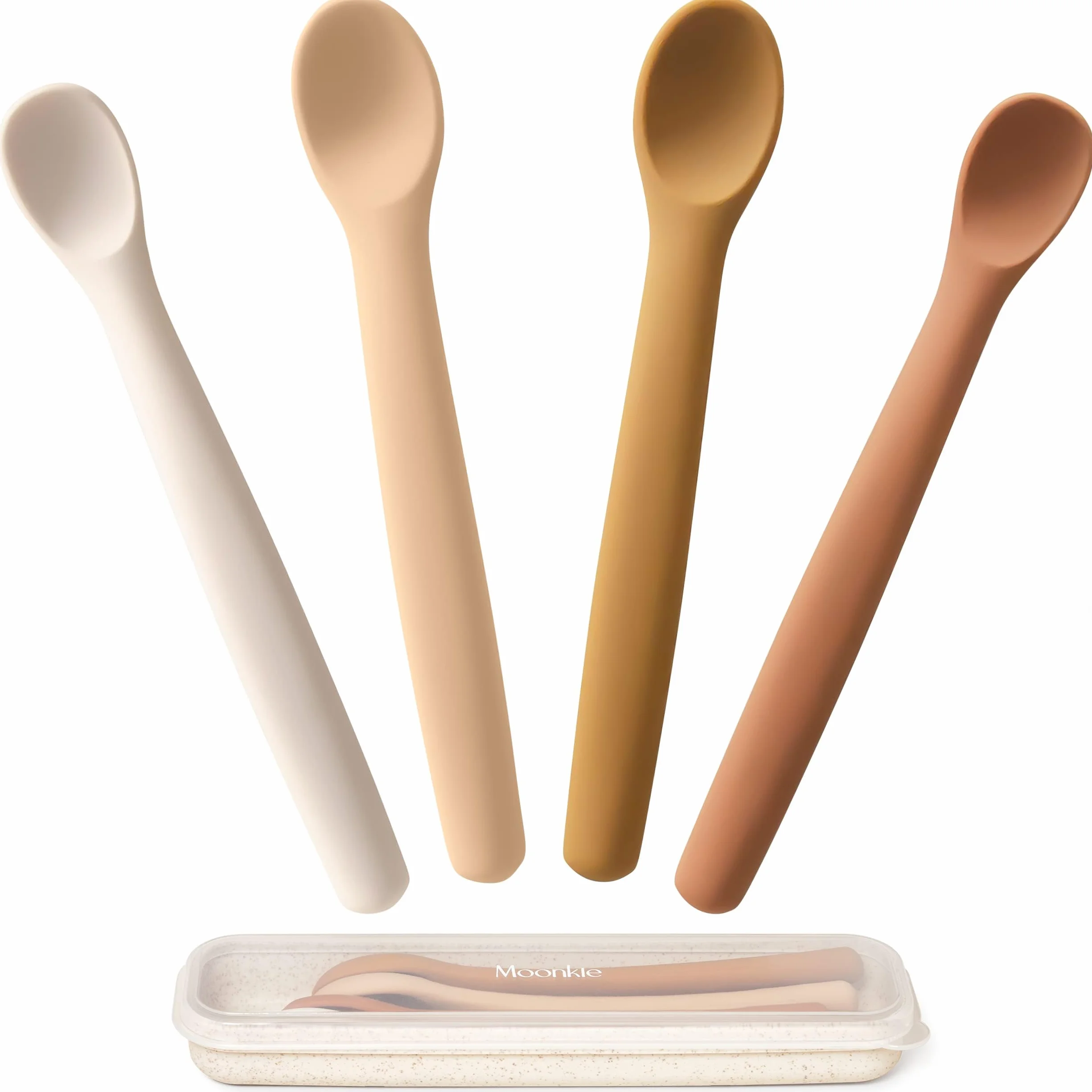 Cuillères Bébé Silicone – 4 Pièces Cuillere Apprentissage Souple Auto-Alimentation Sevrage