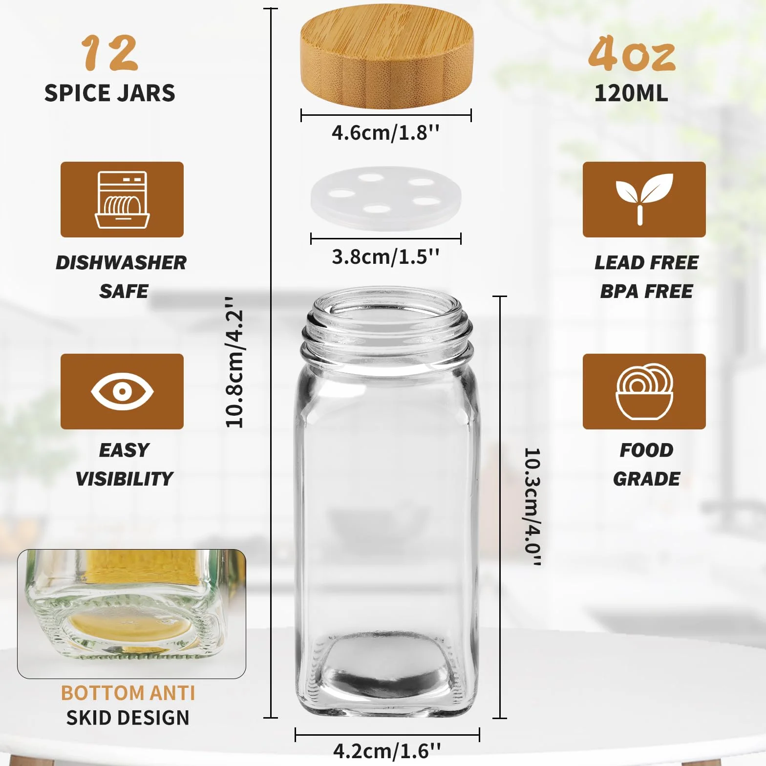 Pot à Épices en Verre 12 Pièces 120ml Bocaux à Épices avec Étiquettes
