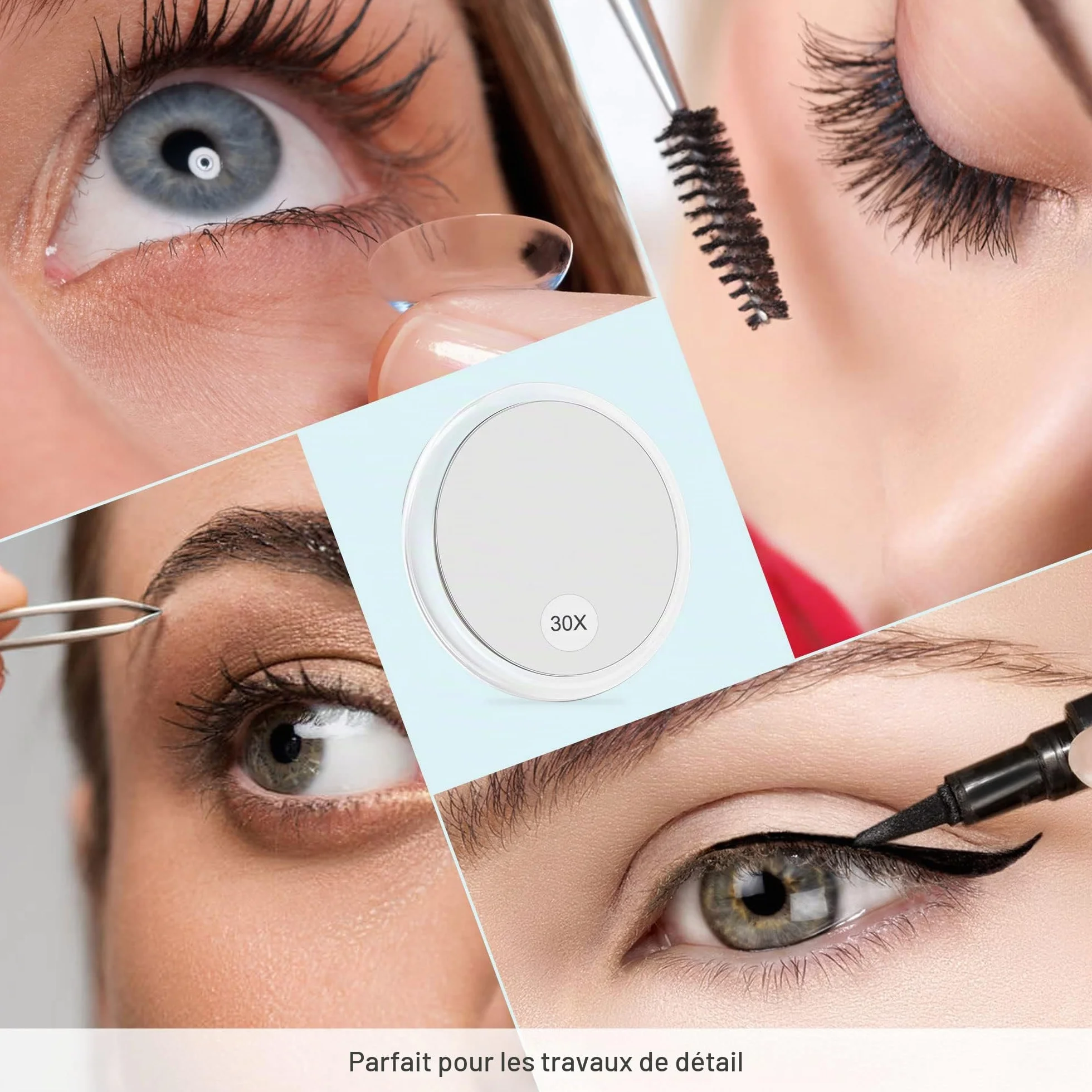 Miroir grossissant 30X Miroir de Maquillage de Voyage avec Ventouse 15,2 cm