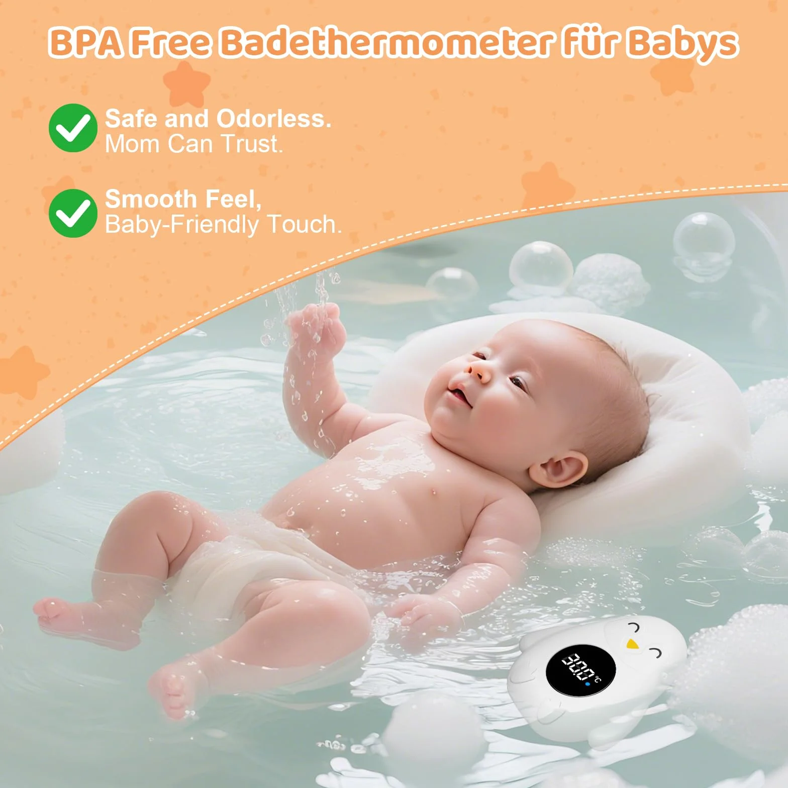 Thermomètre numérique de bain bébé étanche avec alarme température et voyant LED