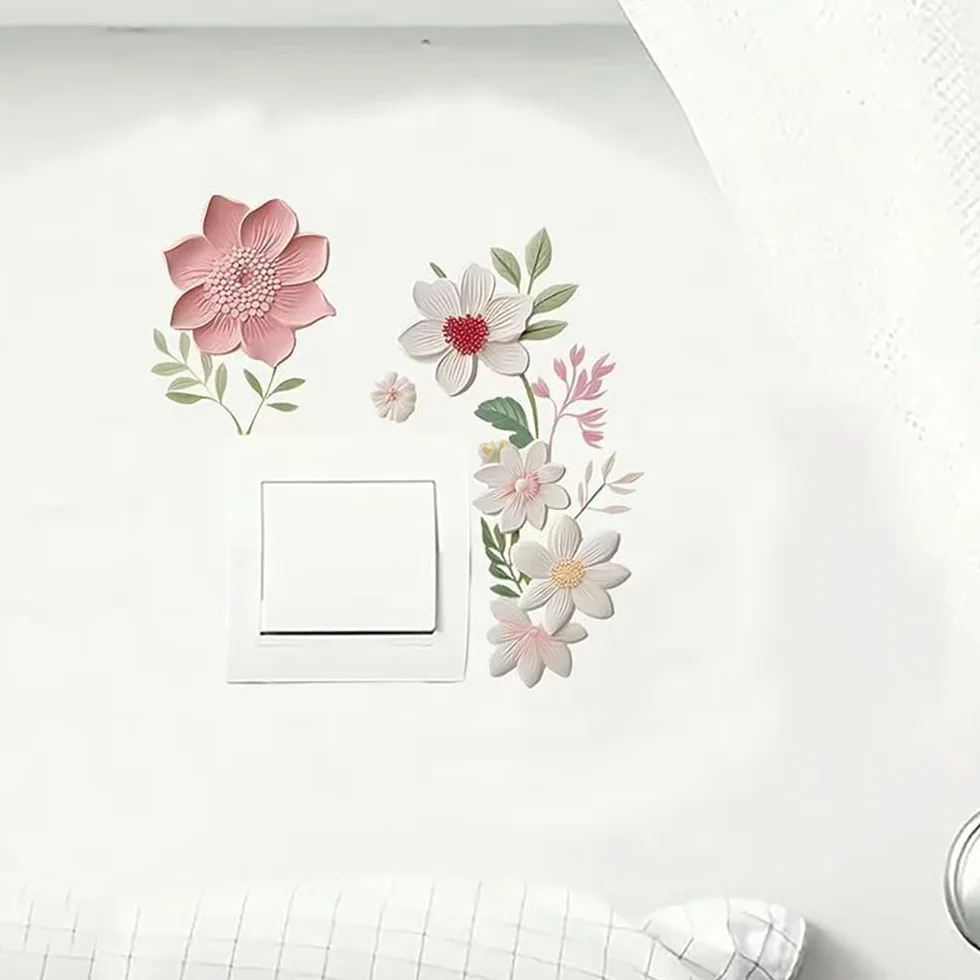 Autocollant Floral PVC Décoration Murale Interrupteur Décoratif 3 Pièces