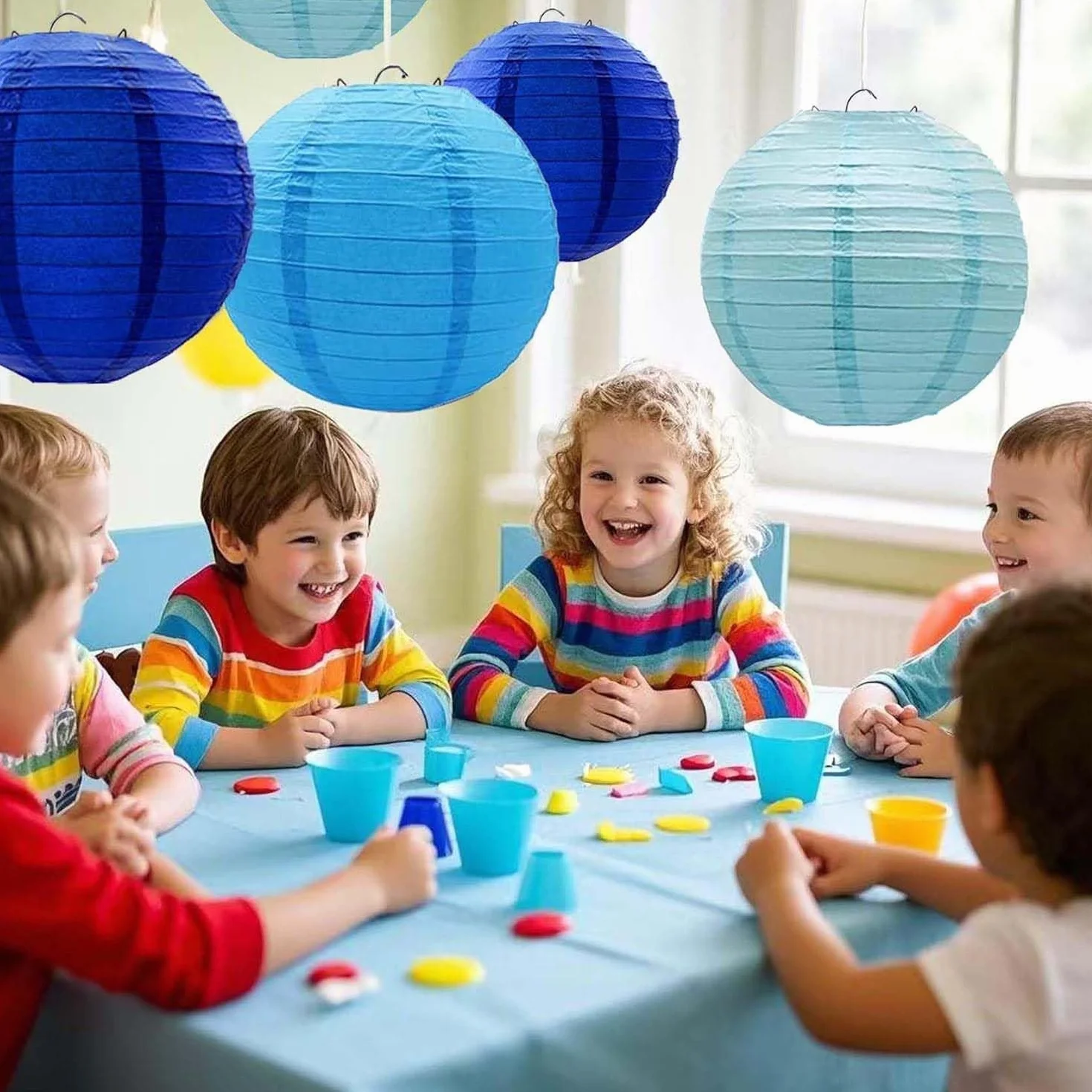 Lanterne en Papier Bleu Lot de 12 Rondes pour Mariage Décoration