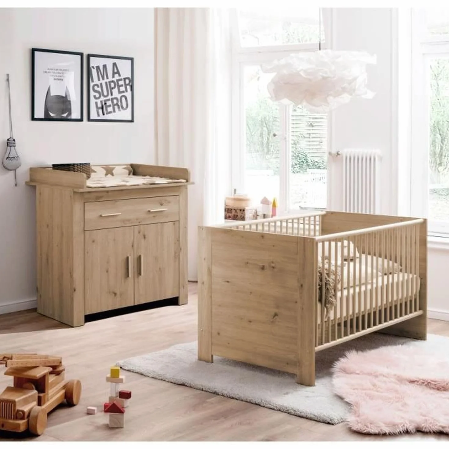 TREND TEAM Chambre bébé Duo Lit 70x140 cm Commode a Langer AHOI Chene