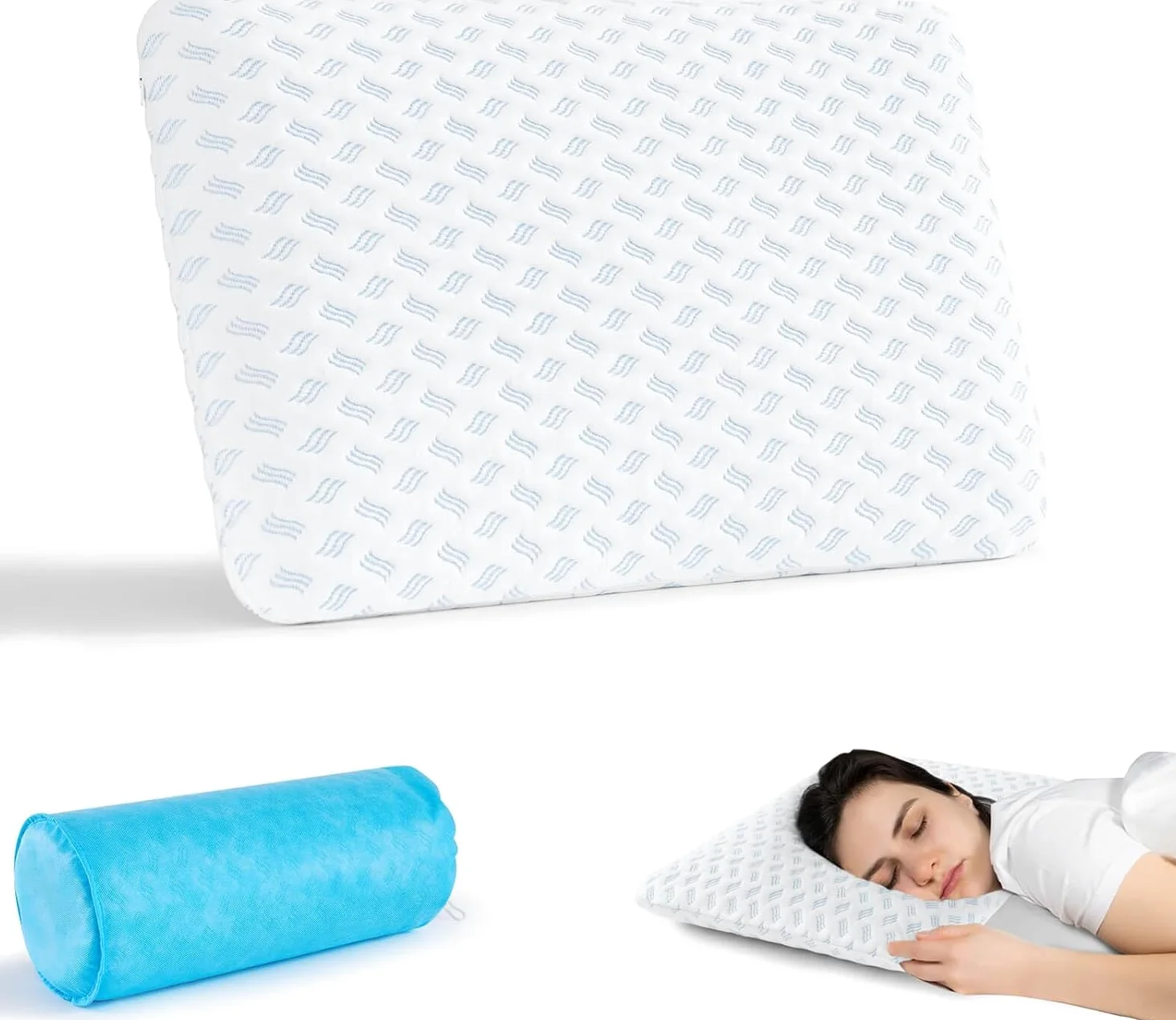 Oreiller en mousse à mémoire de forme, super fin, 40 x 60 x 7 cm, doux pour un sommeil réparateur, avec sac pour les voyages, le yoga, la méditation, avec housse lavable