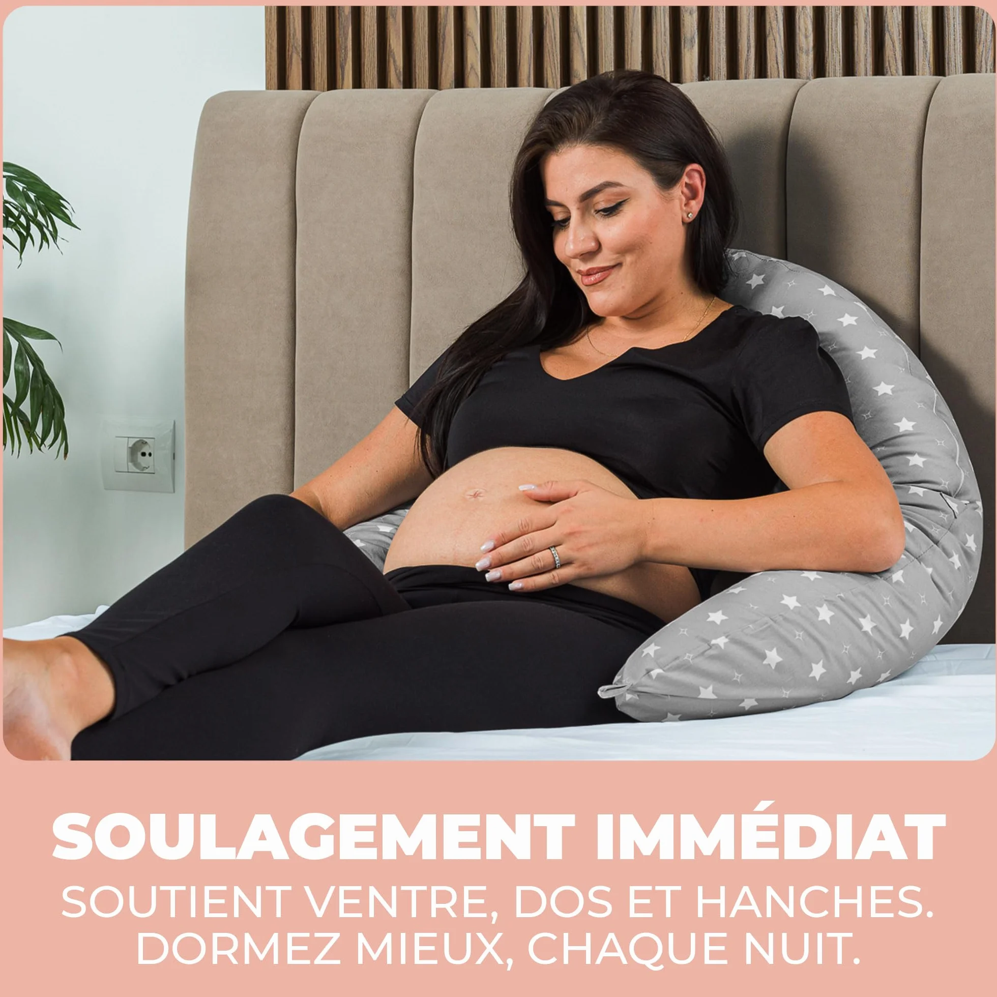 Oreiller de Grossesse et Allaitement XXL Coussin Multifonctionnel avec Taie en 100% Coton pour Dormir sur le Côté