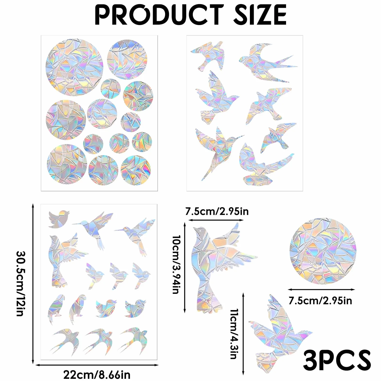 Autocollants de fenêtre Prisme anti-collision Suncatcher Arc-en-Ciel colibri translucides Lot de 48