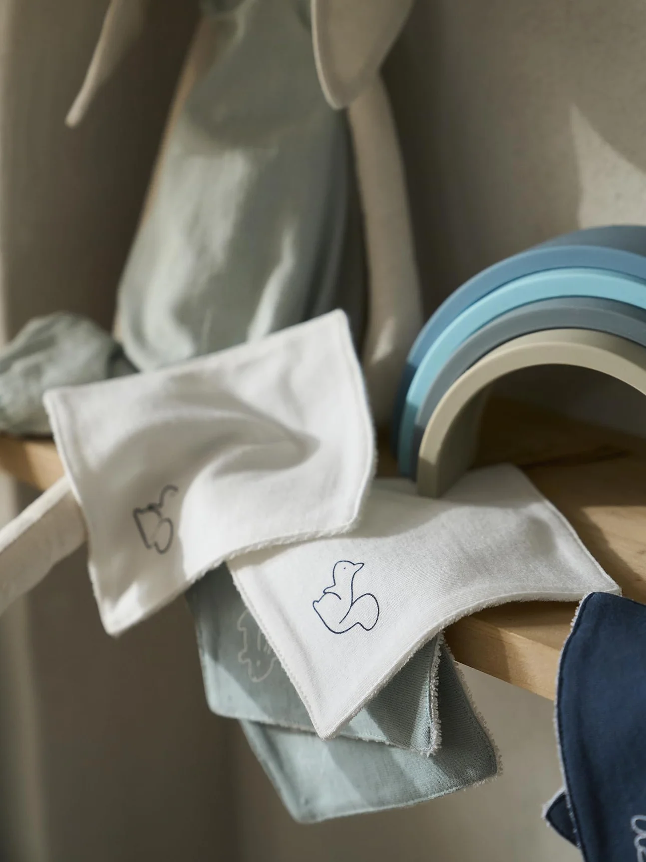 VERTBAUDET Lot de 6 lingettes lavables bleu grisé