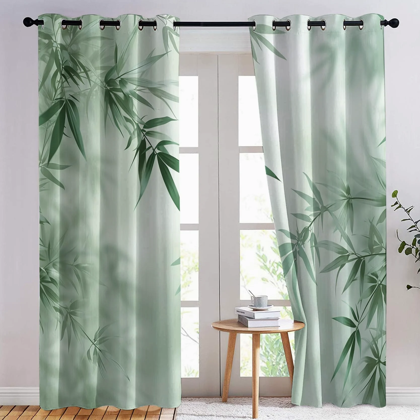 Rideau Occultant Feuille Verte, Botanique Motif Rideaux Thermiques à Oeillets, Rideaux Imprimé pour Salon Chambre Fenetre Moderne Décoration, 140x240 cm (L x H), Lot de 2