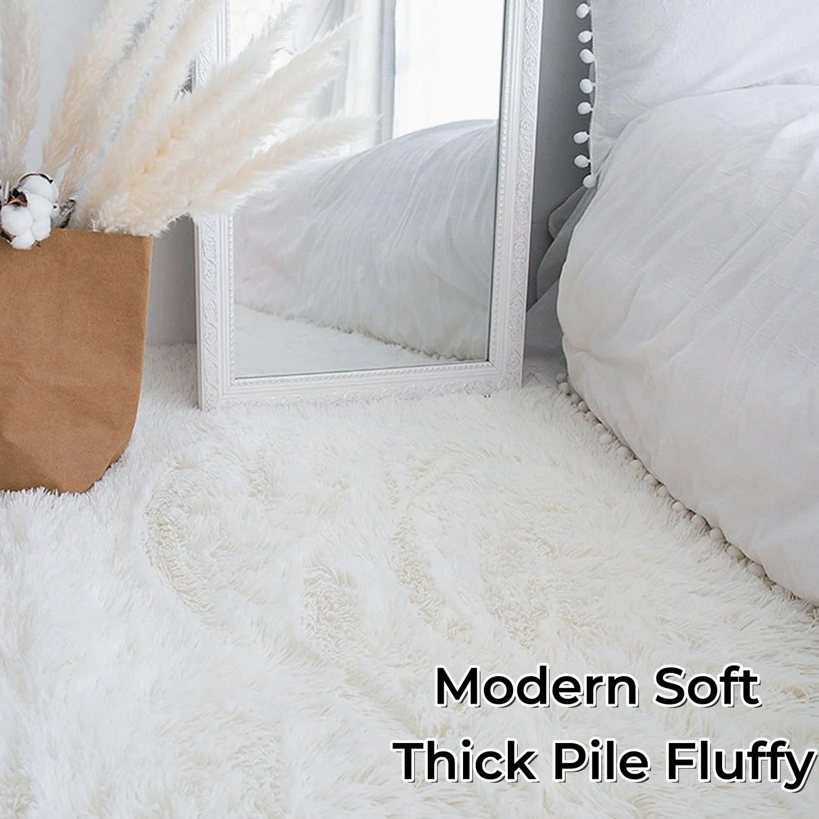 Tapis de Chambre 80 x 300 cm Antidérapant, Doux Au Toucher Lavable Tapis Intérieur Extérieur Facile à Nettoyer pour Salon, Chambre à Coucher, Bureau, Blanc