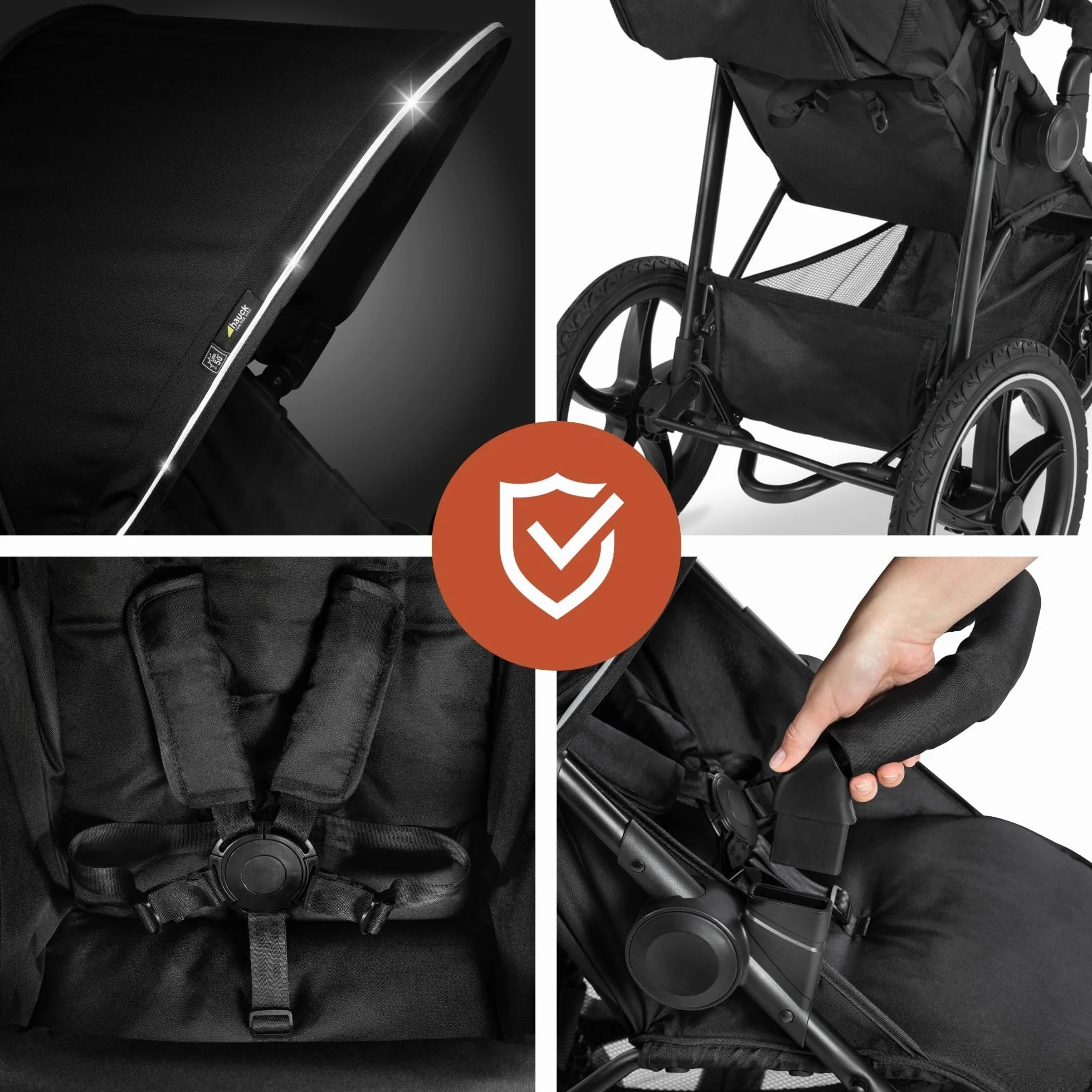 Hauck Poussette 3 Roues Runner 2 Tout Terrain Noir, 22 kg, UV 50+, Pliable