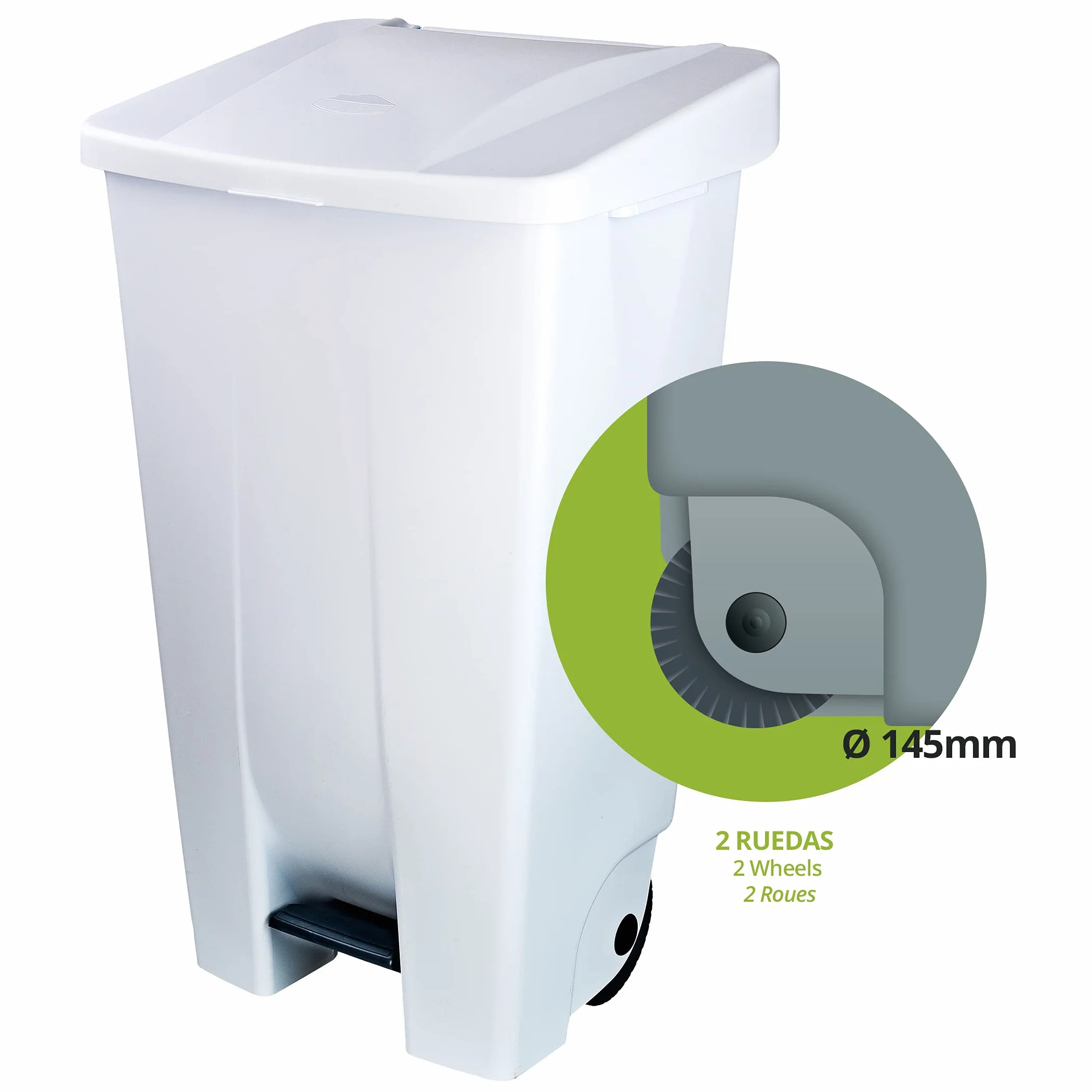 Denox Conteneur sélectif à pédale 120 L Blanc poubelle avec roues poignée ergonomique plastique alimentaire